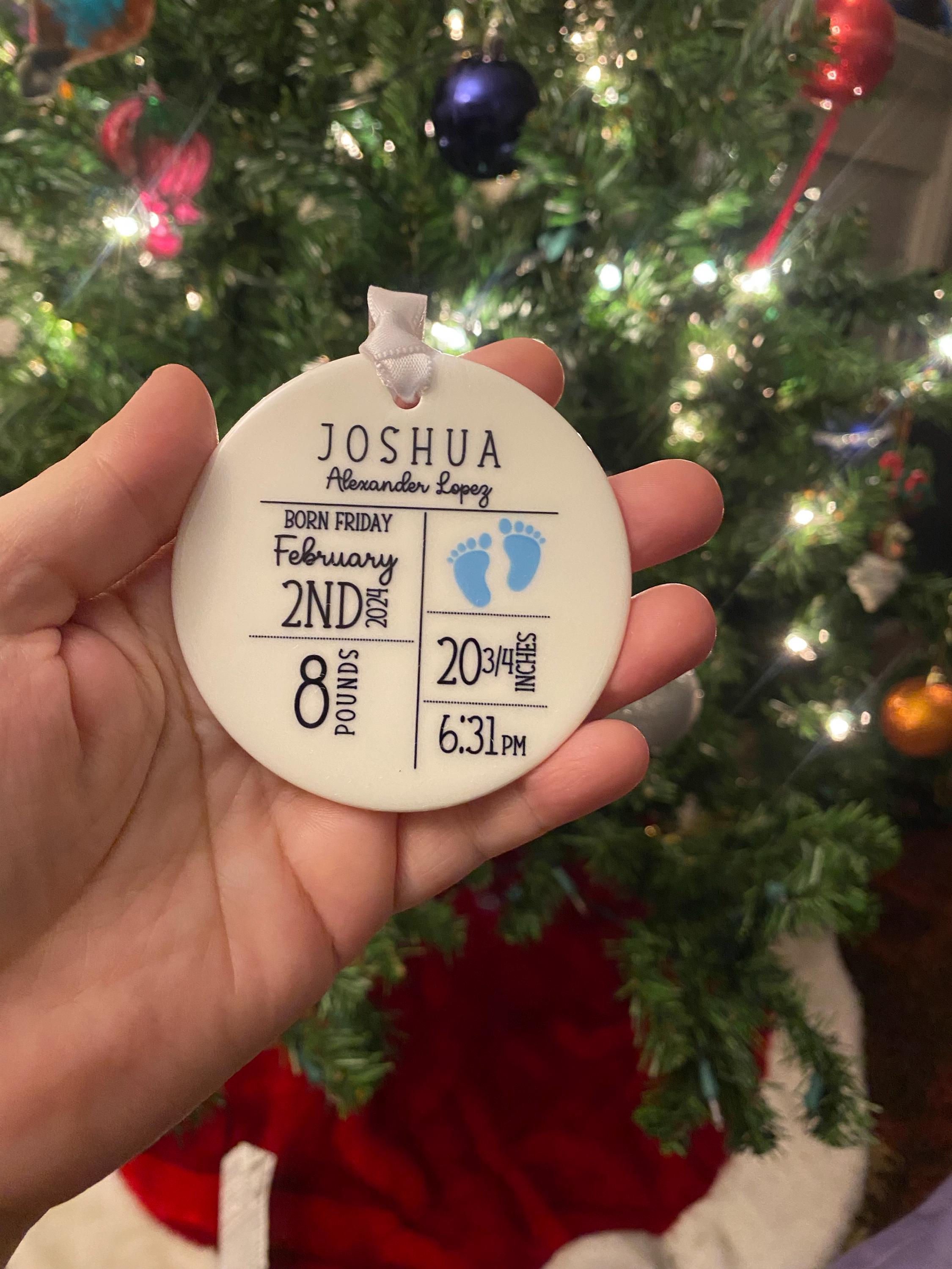 Personalized Birth Announcement Ornament, Custom Newborn Baby Birth Stats Keepsake, Customized Baby Shower Gift, Nursery Decor Present