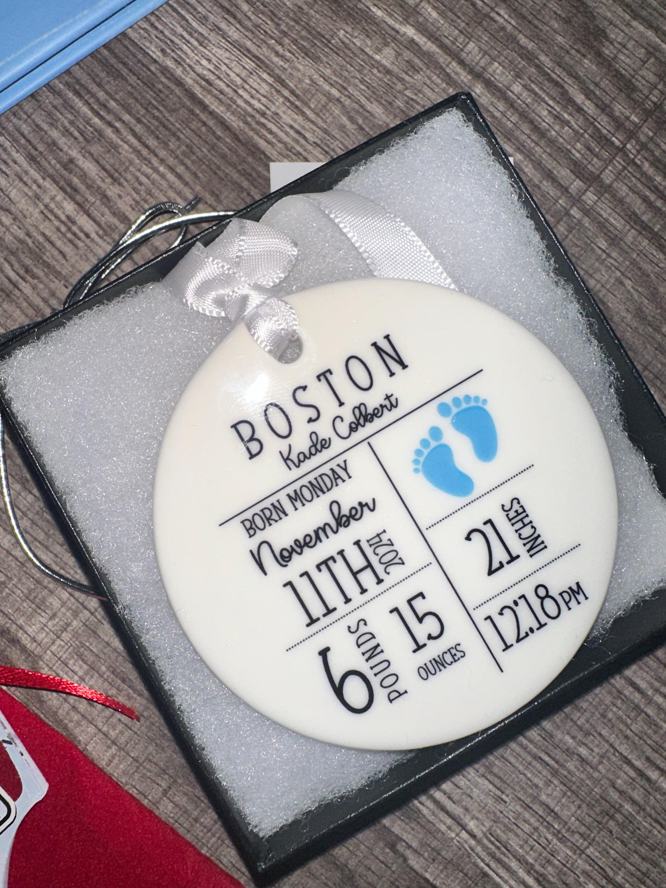 Personalized Birth Announcement Ornament, Custom Newborn Baby Birth Stats Keepsake, Customized Baby Shower Gift, Nursery Decor Present