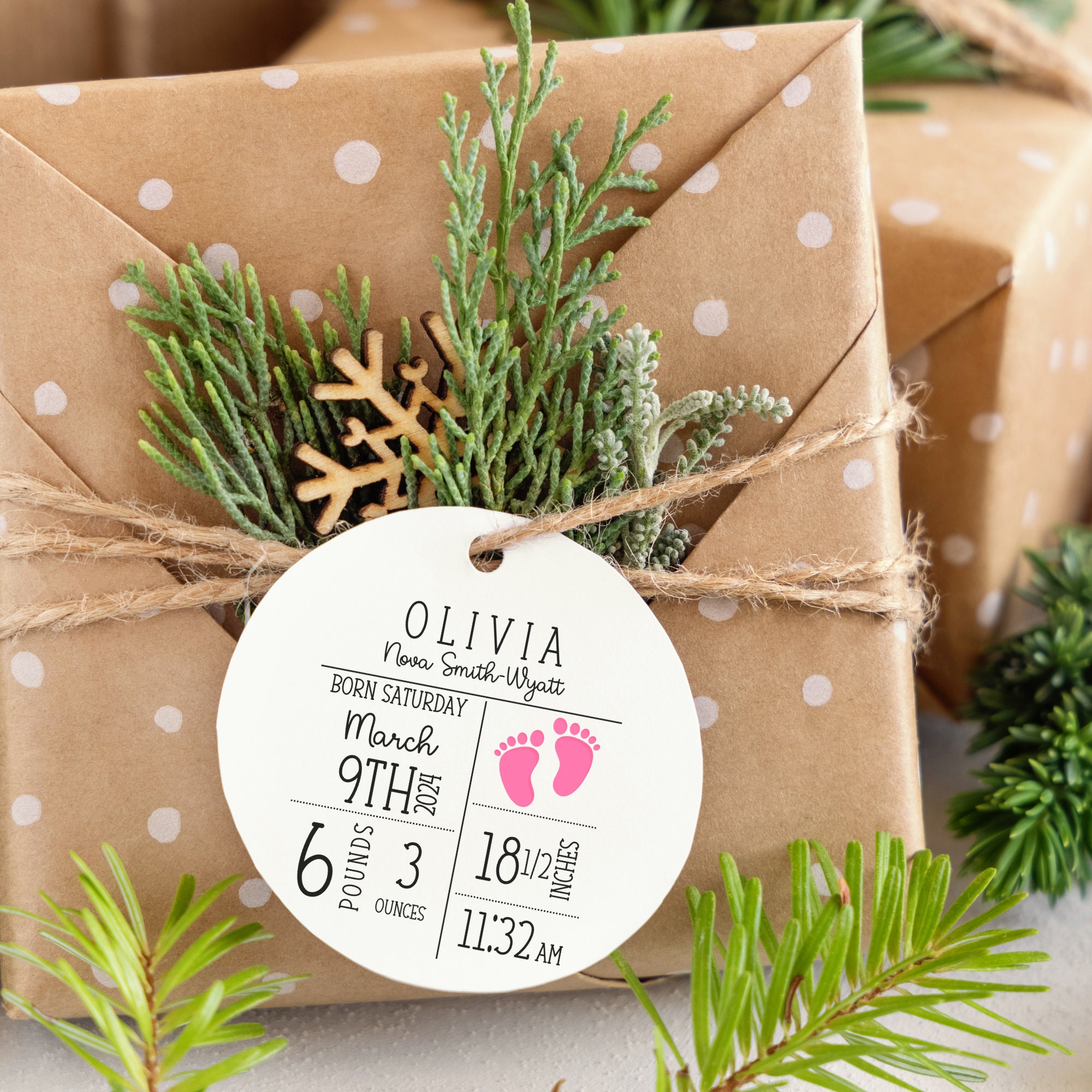 Personalized Birth Announcement Ornament, Custom Newborn Baby Birth Stats Keepsake, Customized Baby Shower Gift, Nursery Decor Present