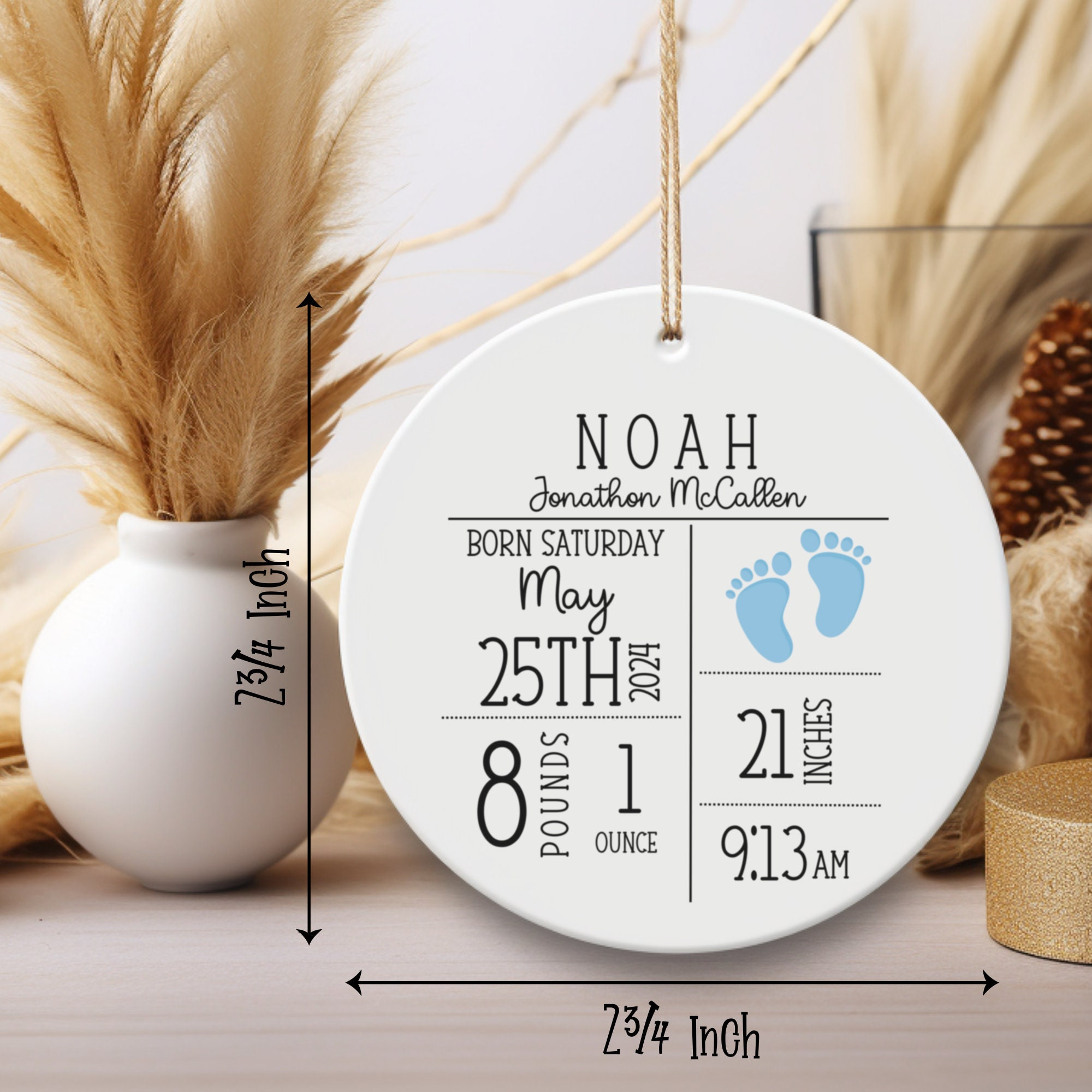 Personalized Birth Announcement Ornament, Custom Newborn Baby Birth Stats Keepsake, Customized Baby Shower Gift, Nursery Decor Present