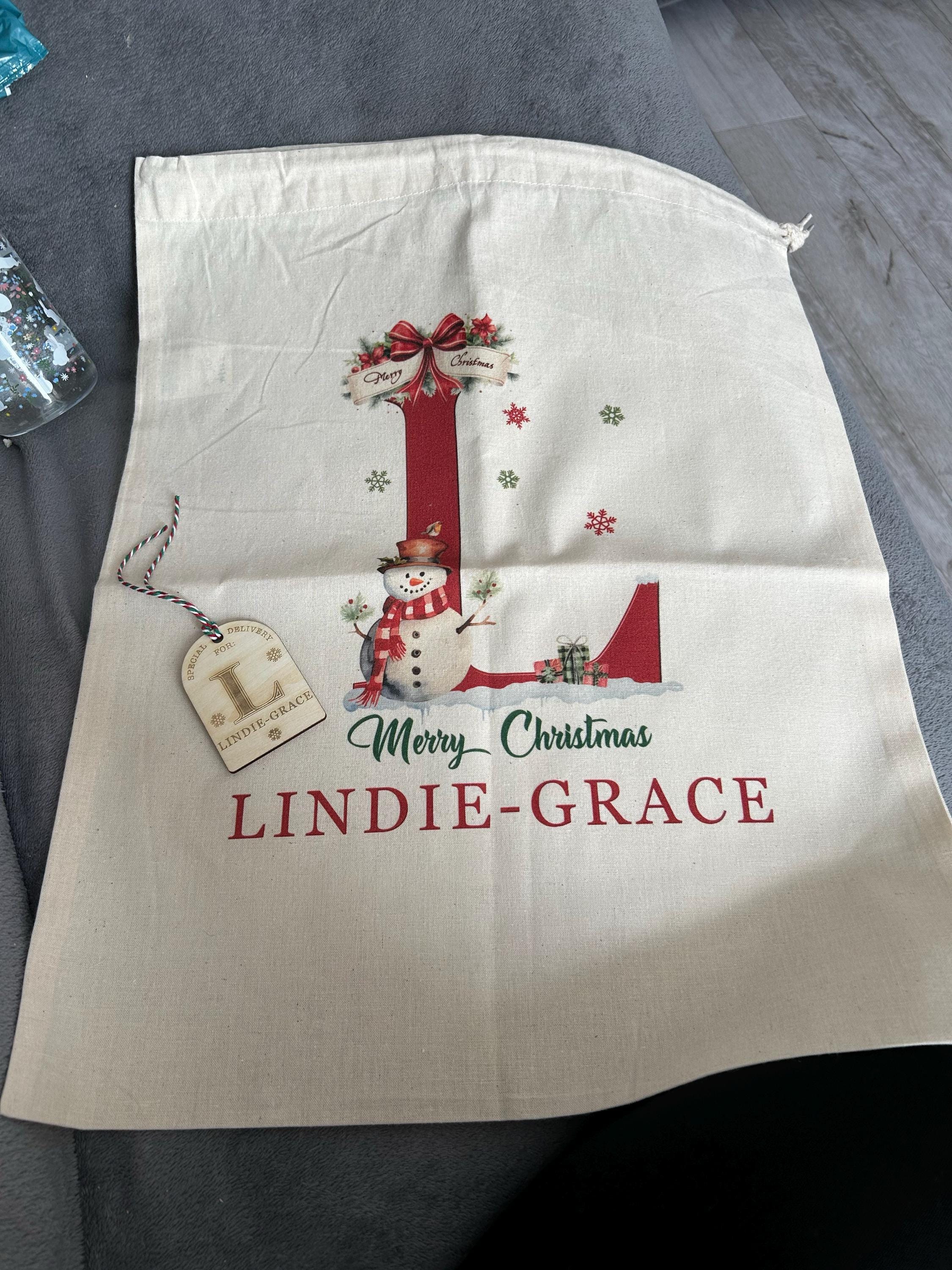 Santa sack for kids and children add name initial | personalised Christmas present bag |  custom Xmas stocking for gifts