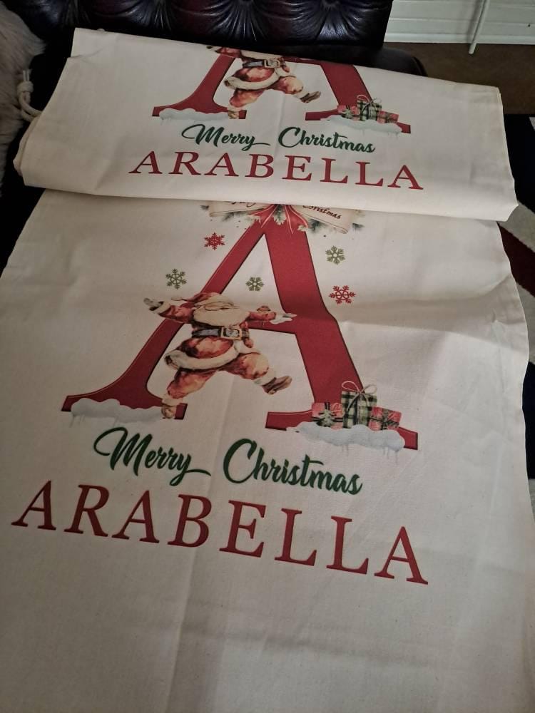 Santa sack for kids and children add name initial | personalised Christmas present bag |  custom Xmas stocking for gifts