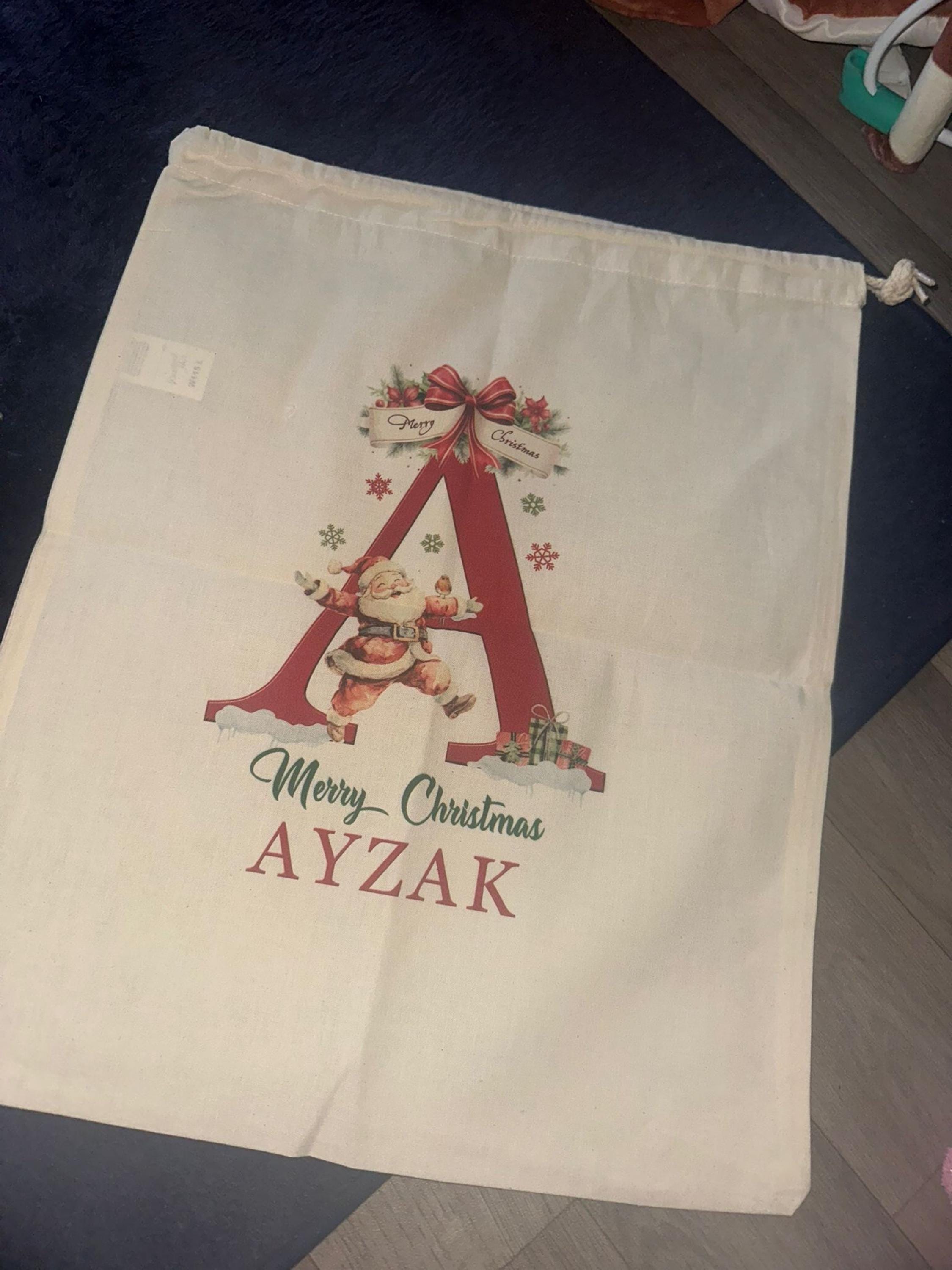 Santa sack for kids and children add name initial | personalised Christmas present bag |  custom Xmas stocking for gifts