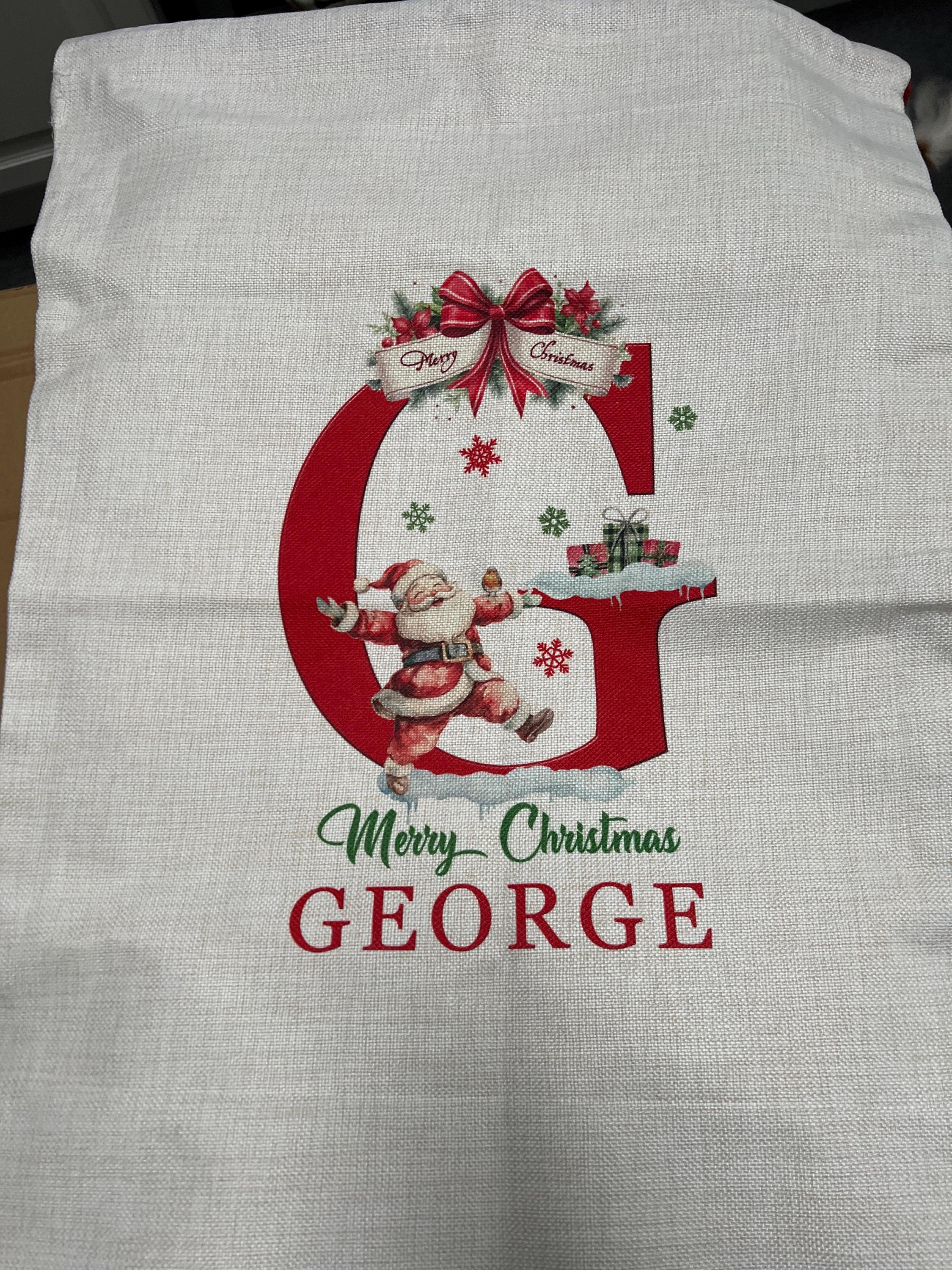 Santa sack for kids and children add name initial | personalised Christmas present bag |  custom Xmas stocking for gifts