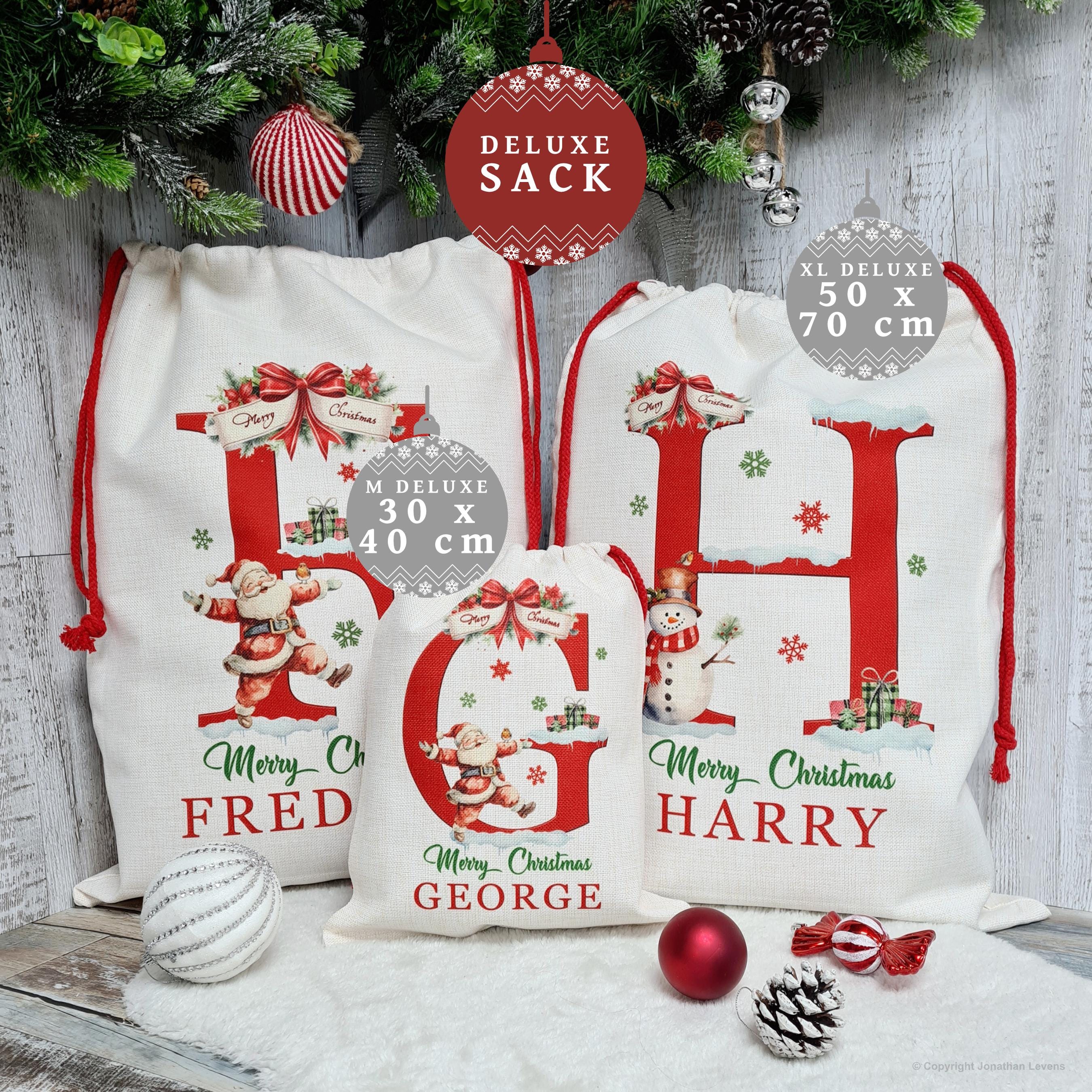 Santa sack for kids and children add name initial | personalised Christmas present bag |  custom Xmas stocking for gifts
