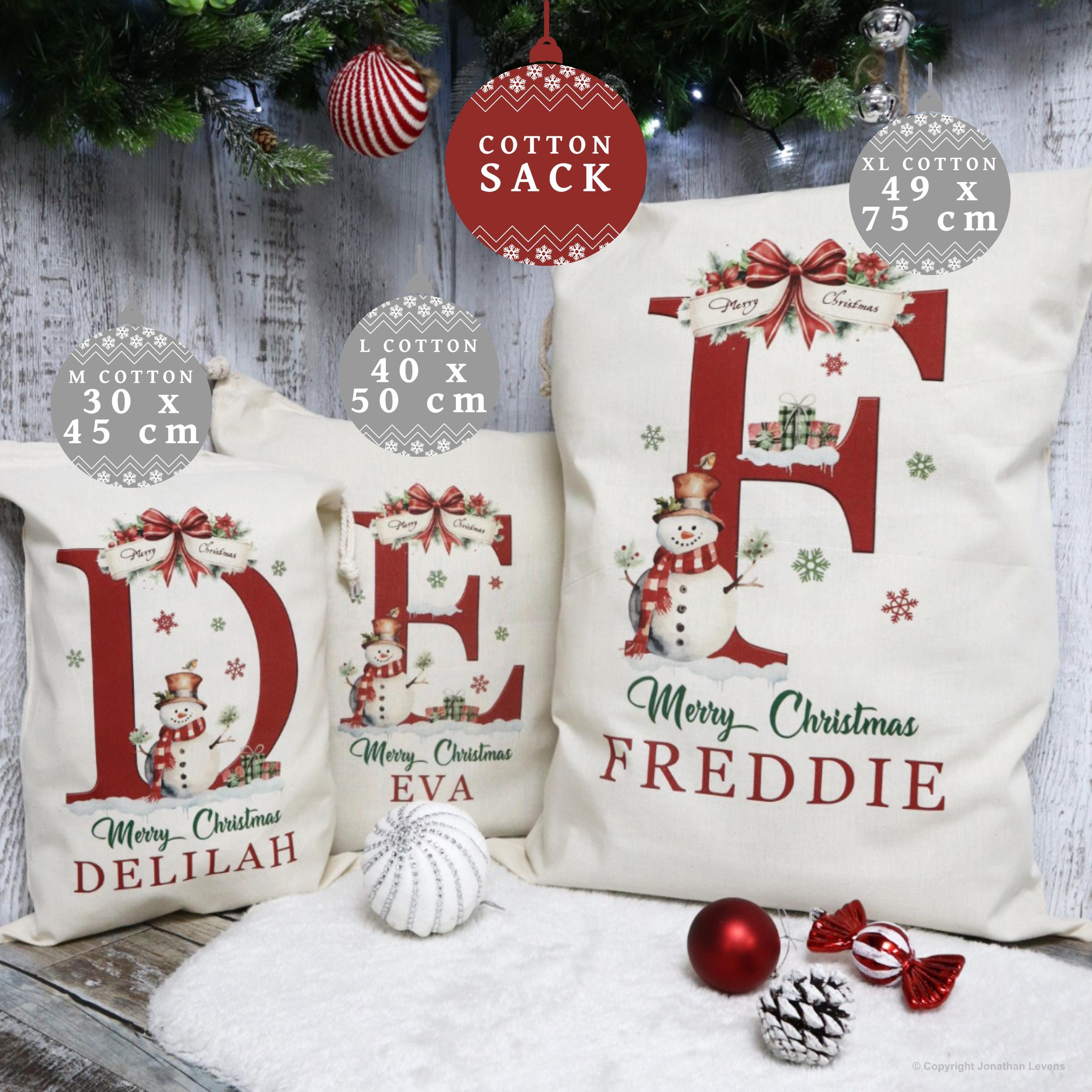 Santa sack for kids and children add name initial | personalised Christmas present bag |  custom Xmas stocking for gifts