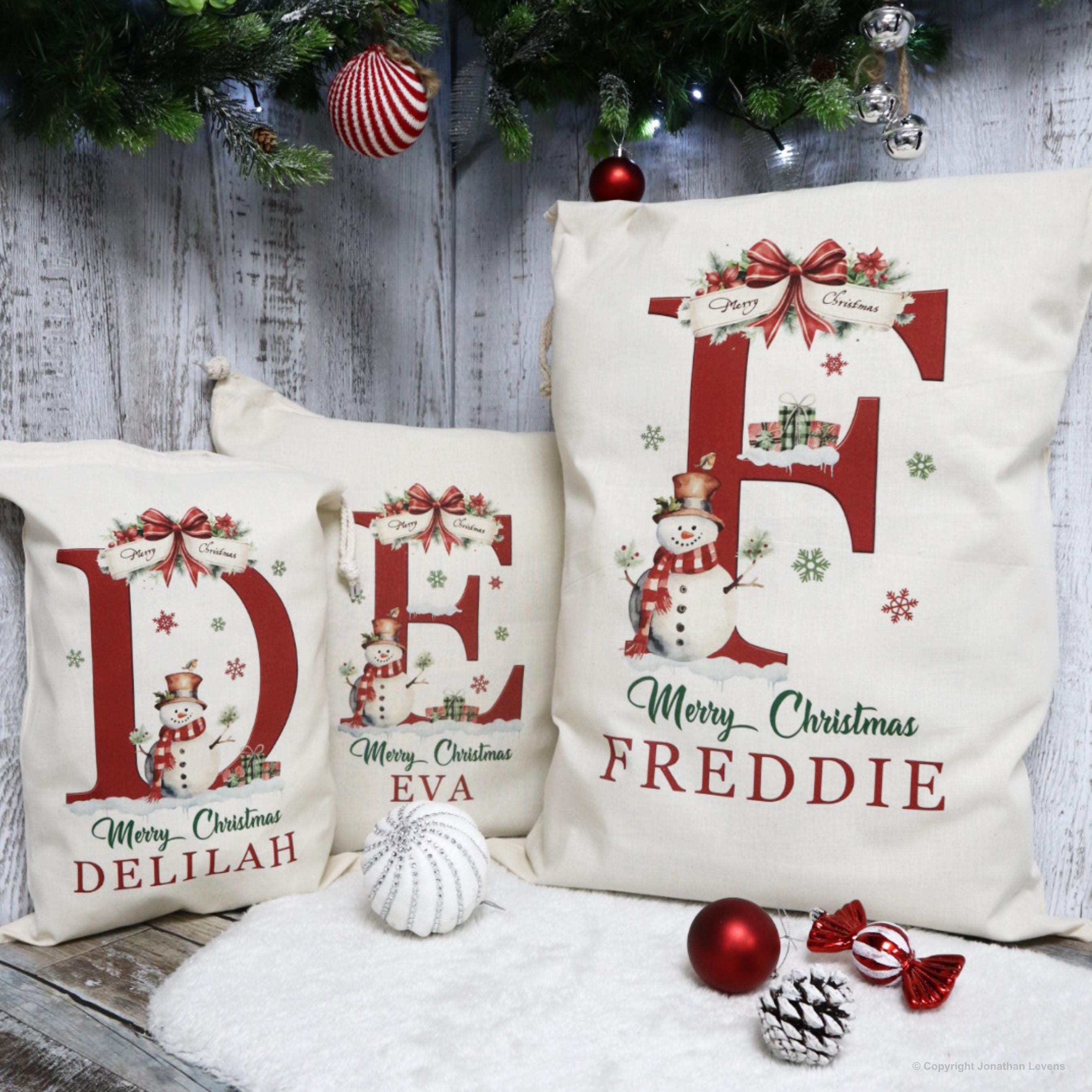 Santa sack for kids and children add name initial | personalised Christmas present bag |  custom Xmas stocking for gifts