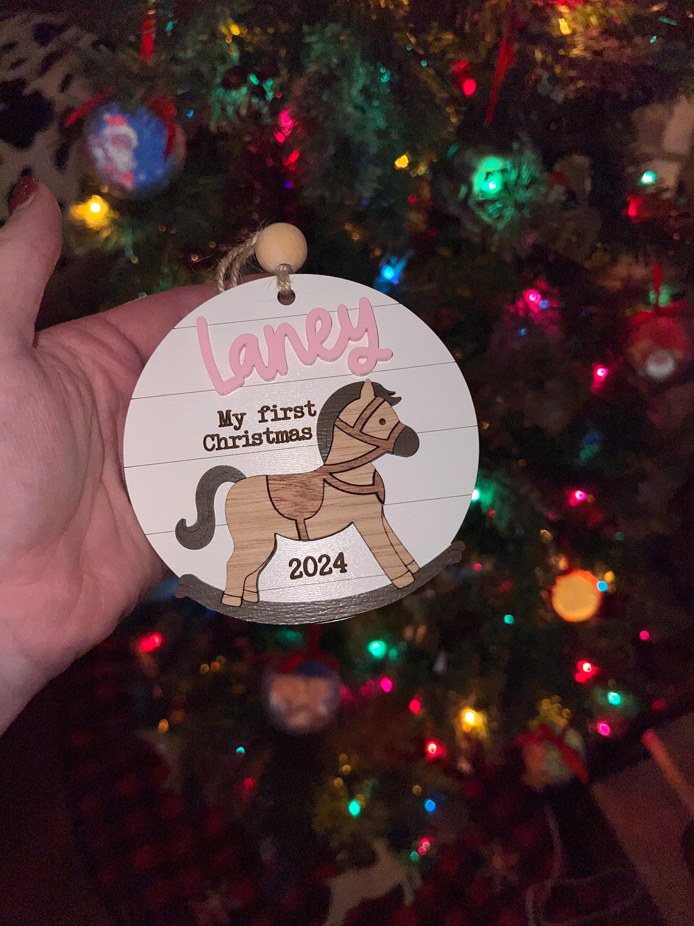 rocking horse Christmas ornament, personalized Christmas ornament, my first Christmas, western gift, baby’s first Christmas, 2025 ornament