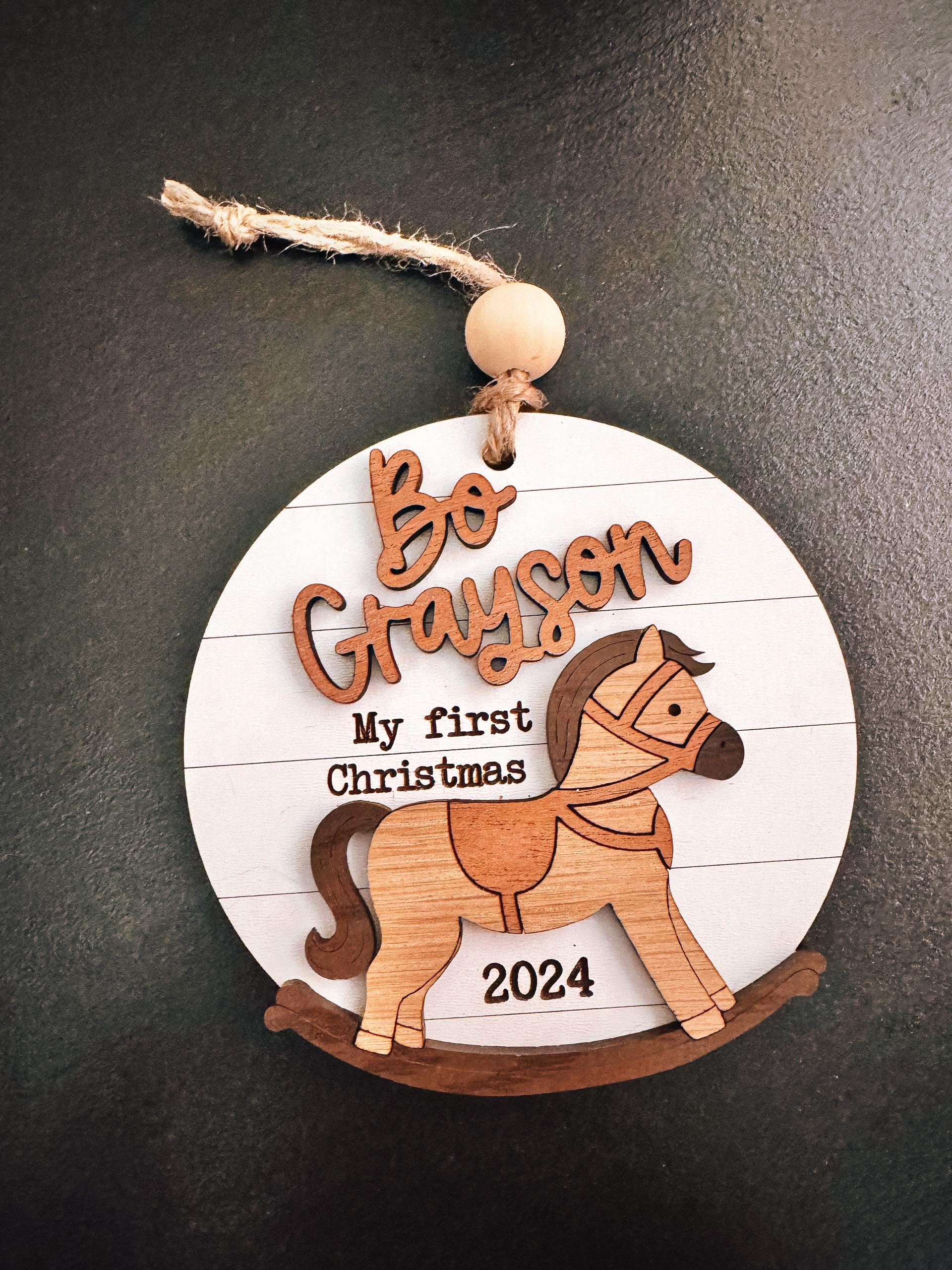 rocking horse Christmas ornament, personalized Christmas ornament, my first Christmas, western gift, baby’s first Christmas, 2025 ornament
