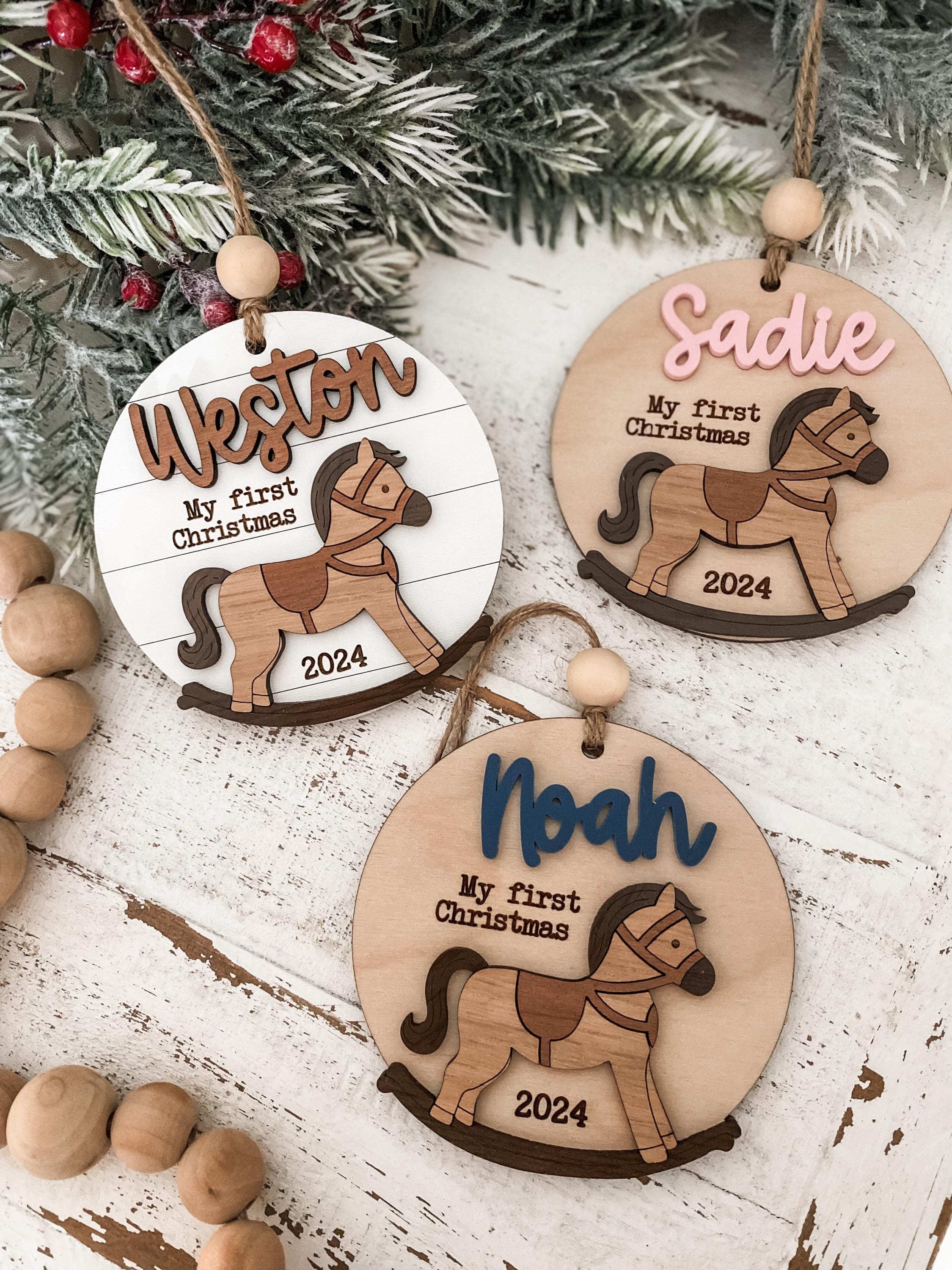 rocking horse Christmas ornament, personalized Christmas ornament, my first Christmas, western gift, baby’s first Christmas, 2025 ornament