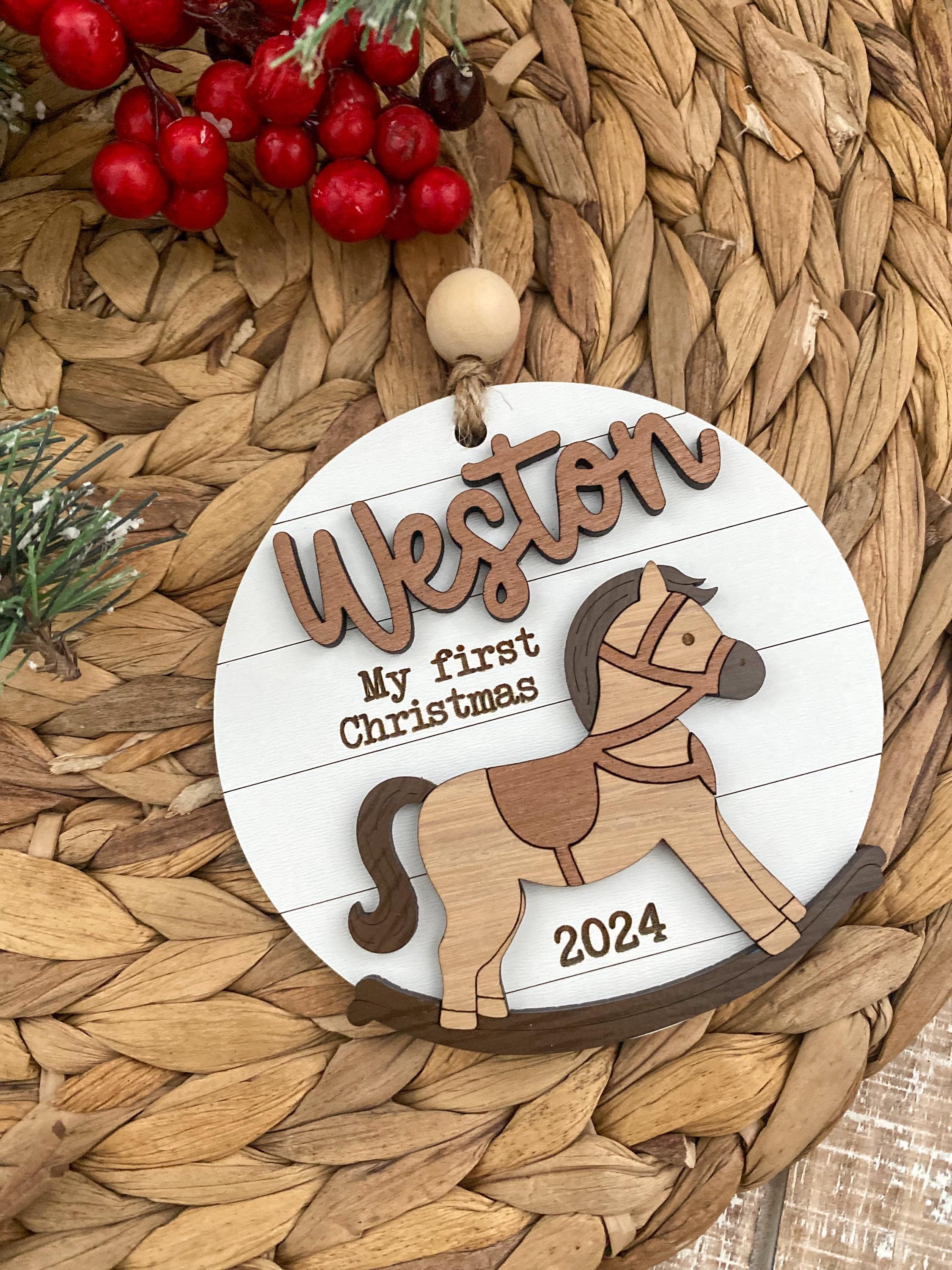 rocking horse Christmas ornament, personalized Christmas ornament, my first Christmas, western gift, baby’s first Christmas, 2025 ornament