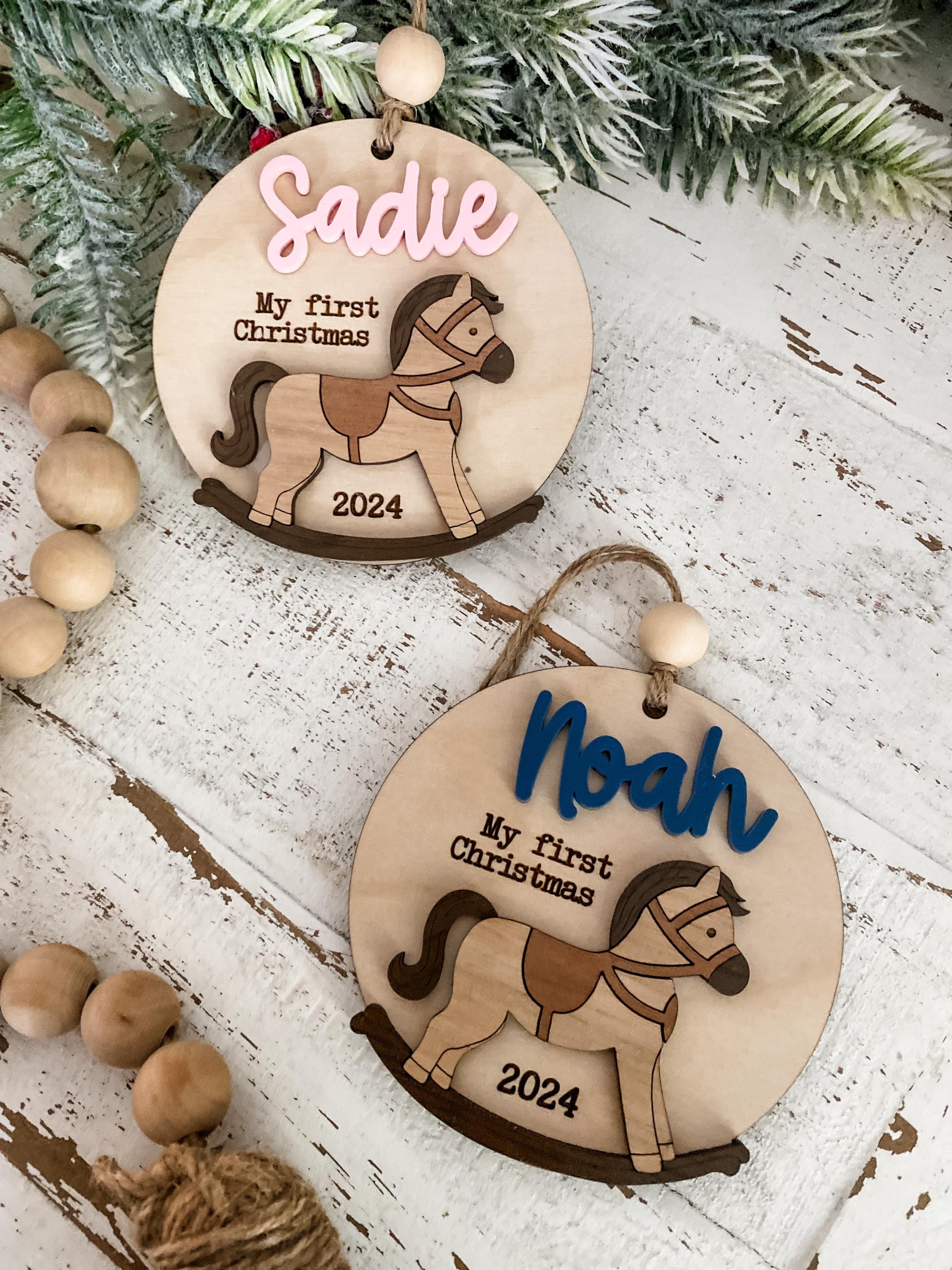 rocking horse Christmas ornament, personalized Christmas ornament, my first Christmas, western gift, baby’s first Christmas, 2025 ornament