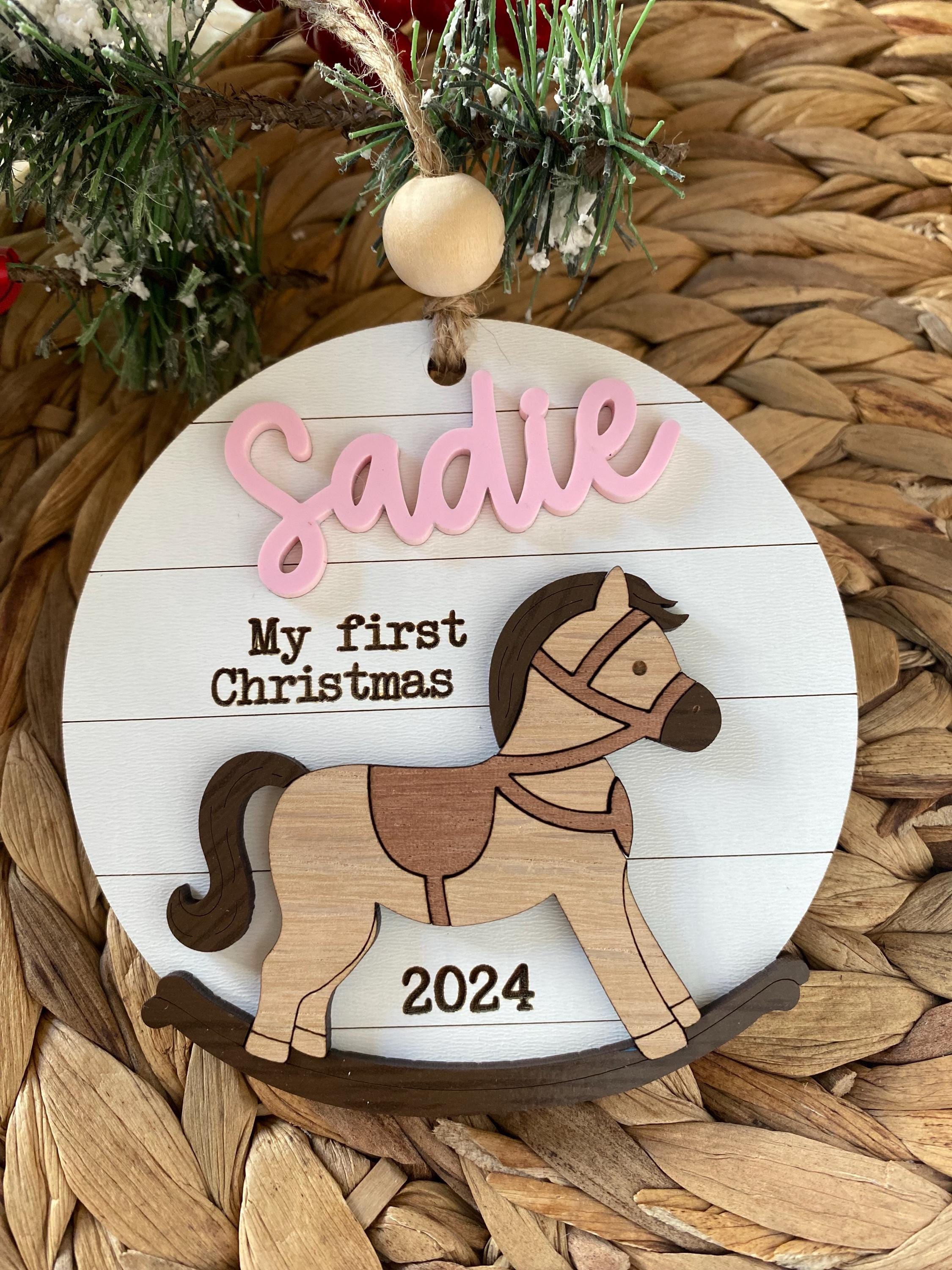 rocking horse Christmas ornament, personalized Christmas ornament, my first Christmas, western gift, baby’s first Christmas, 2025 ornament