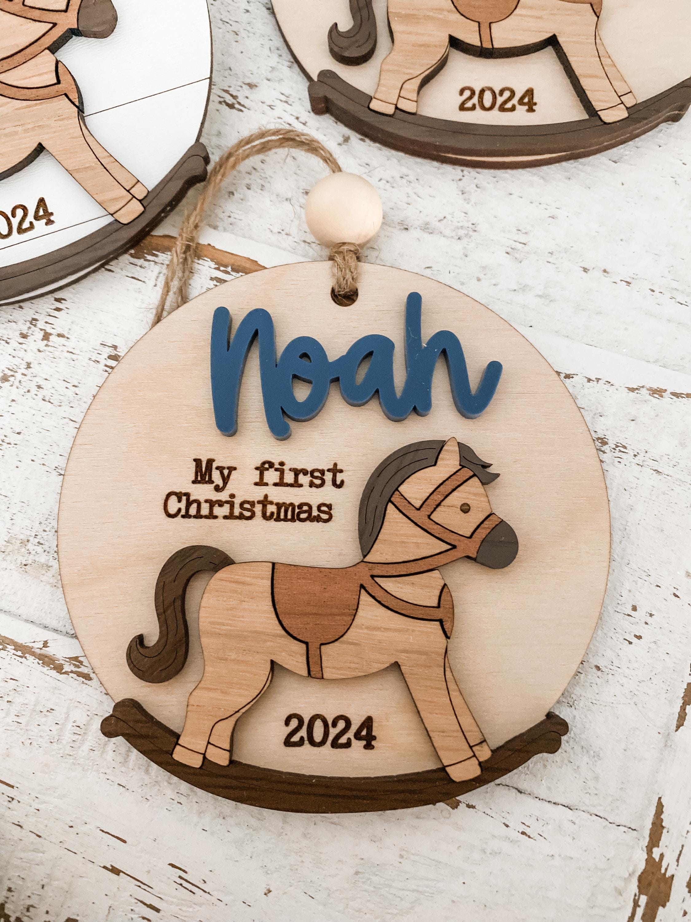 rocking horse Christmas ornament, personalized Christmas ornament, my first Christmas, western gift, baby’s first Christmas, 2025 ornament