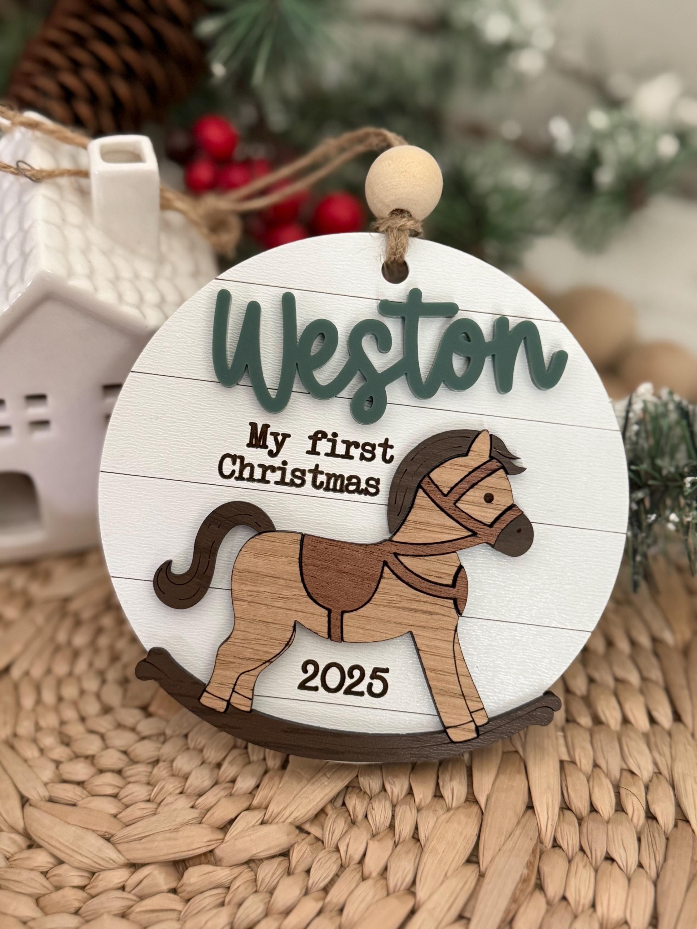 rocking horse Christmas ornament, personalized Christmas ornament, my first Christmas, western gift, baby’s first Christmas, 2025 ornament