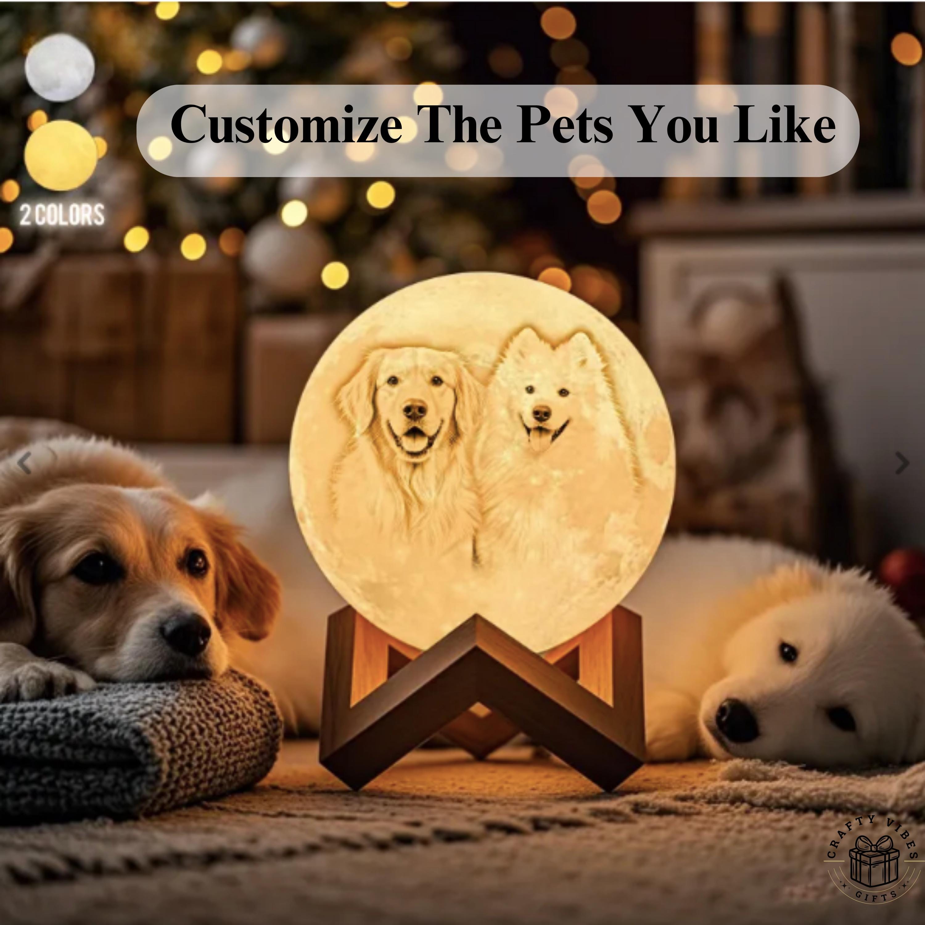 Custom Pet Photo Moon Lamp 3D Printed Personalized Night Light Pet Memorial Gift for Dog Cat Lover Unique Pet Owner Home Decor LED Lamp Gift