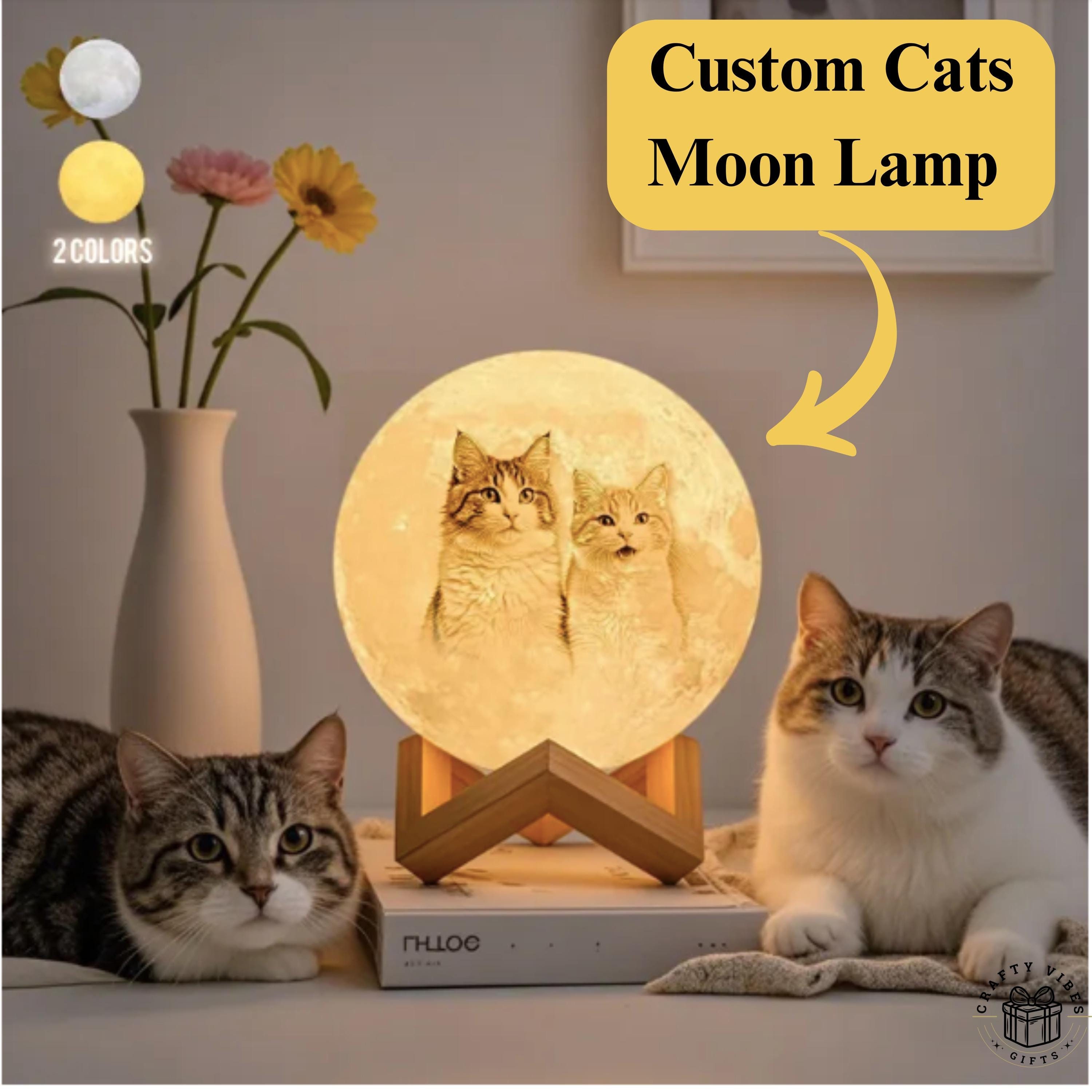 Custom Pet Photo Moon Lamp 3D Printed Personalized Night Light Pet Memorial Gift for Dog Cat Lover Unique Pet Owner Home Decor LED Lamp Gift