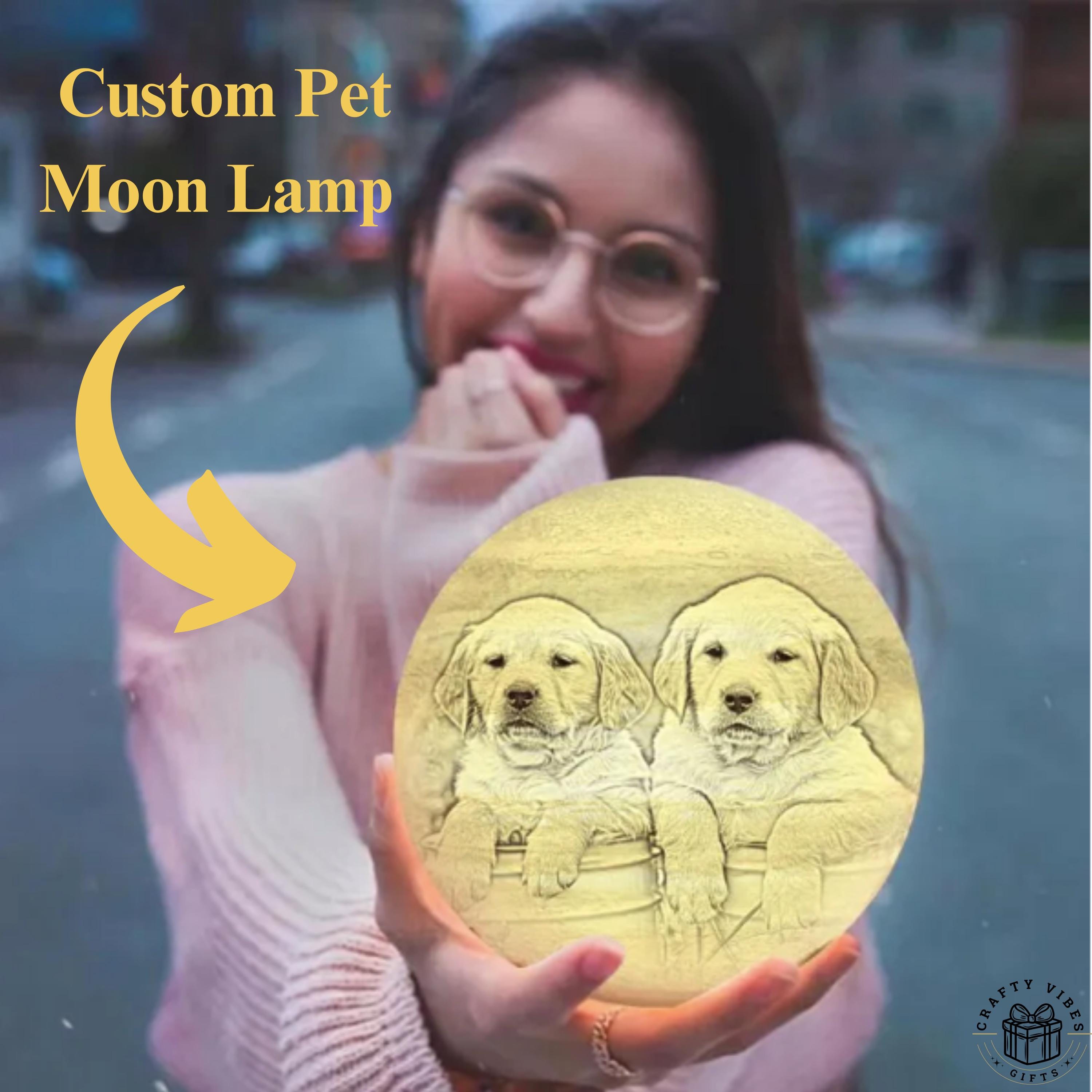 Custom Pet Photo Moon Lamp 3D Printed Personalized Night Light Pet Memorial Gift for Dog Cat Lover Unique Pet Owner Home Decor LED Lamp Gift