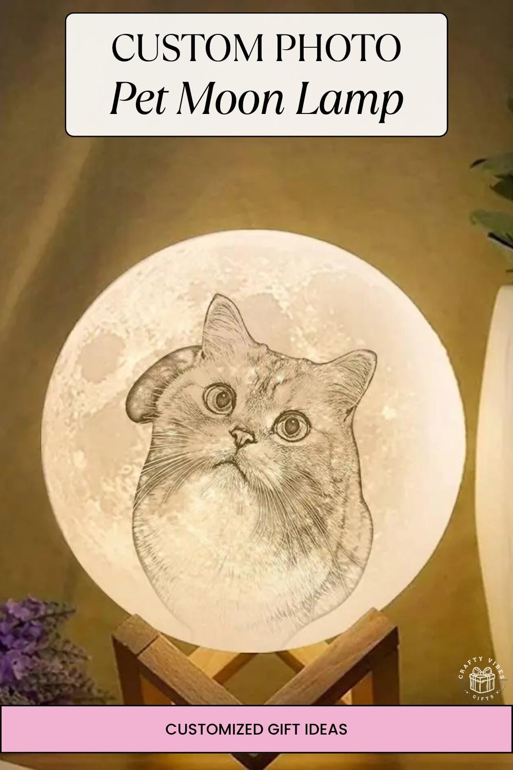 Custom Pet Photo Moon Lamp 3D Printed Personalized Night Light Pet Memorial Gift for Dog Cat Lover Unique Pet Owner Home Decor LED Lamp Gift