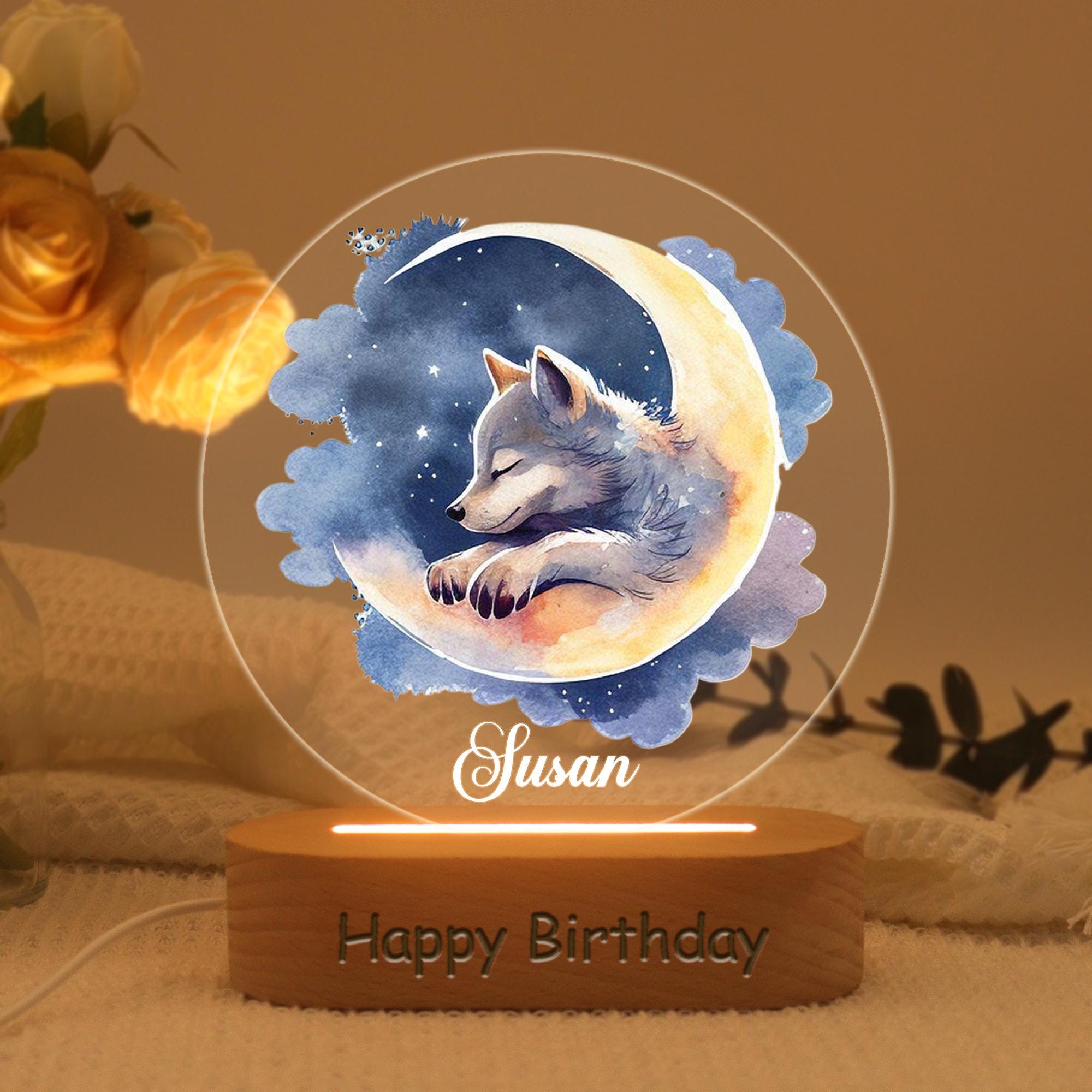Custom Cute Animal Night Light with Name, Personalized Night Light for Baby Room, Nursery Lamp, Girls/Boys Night Light, 1st Birthday Gift