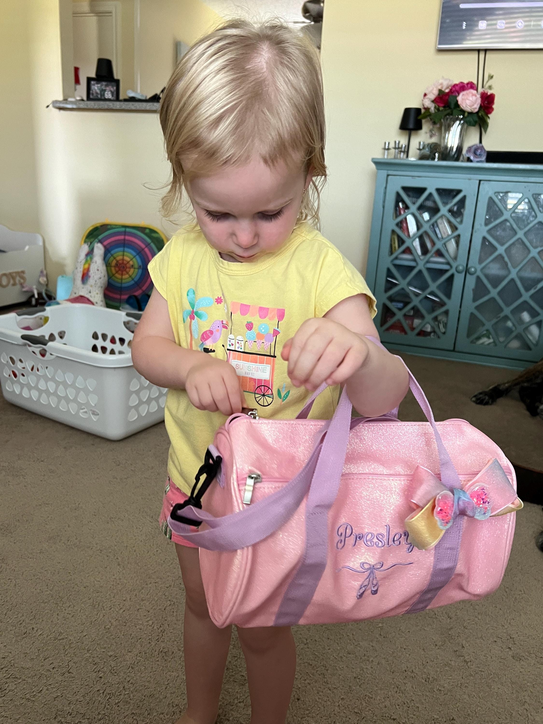 Sparkly Ballet Dance Bag for Little Girls-Toddler Weekender Bag-Custom Name Duffel Bag for Little Ballerinas-Personalized Birthday Gift