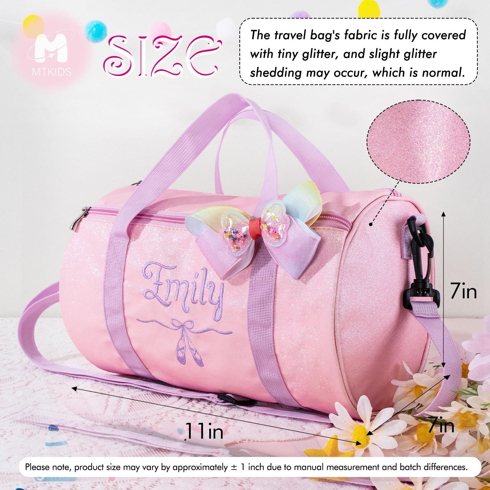 Sparkly Ballet Dance Bag for Little Girls-Toddler Weekender Bag-Custom Name Duffel Bag for Little Ballerinas-Personalized Birthday Gift