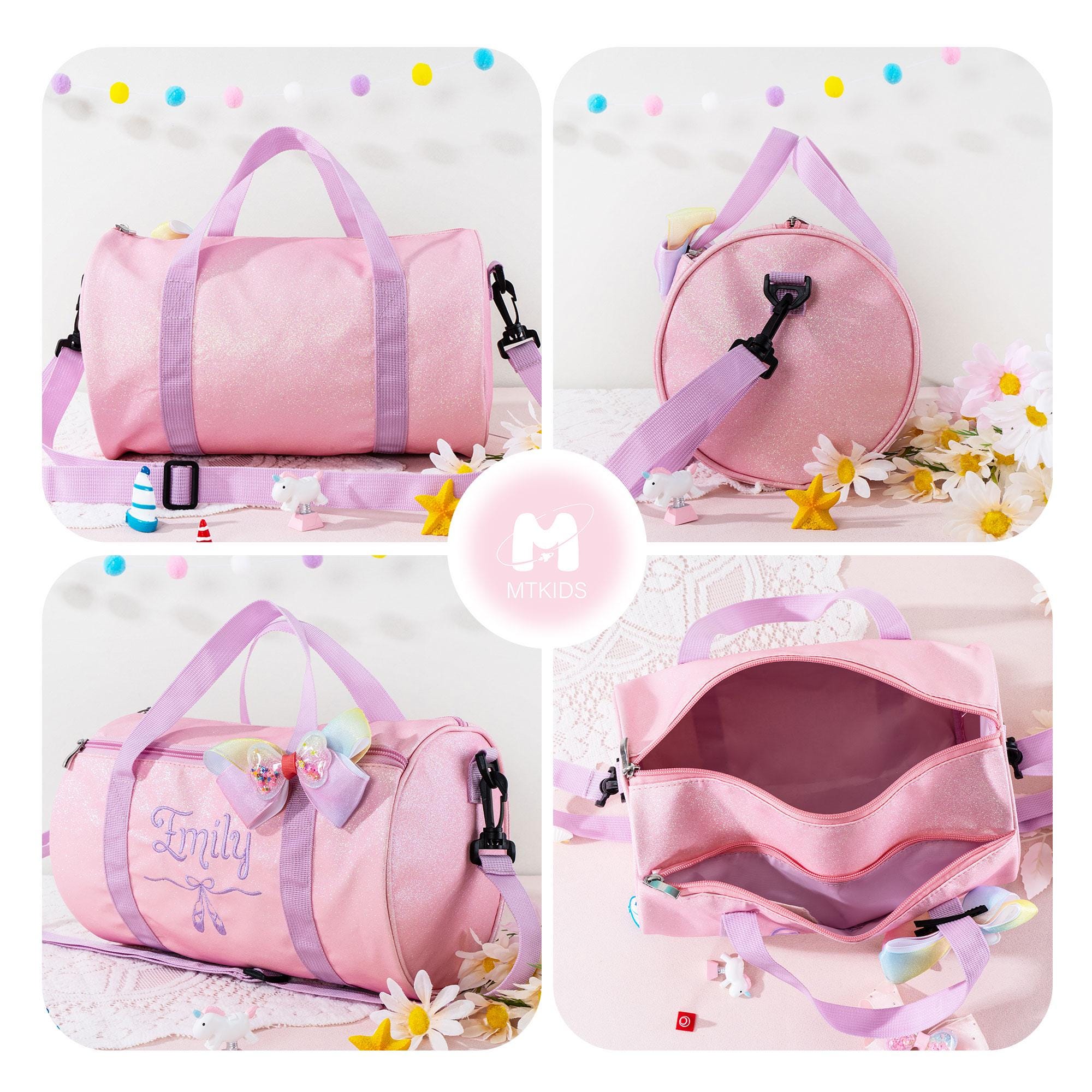 Sparkly Ballet Dance Bag for Little Girls-Toddler Weekender Bag-Custom Name Duffel Bag for Little Ballerinas-Personalized Birthday Gift