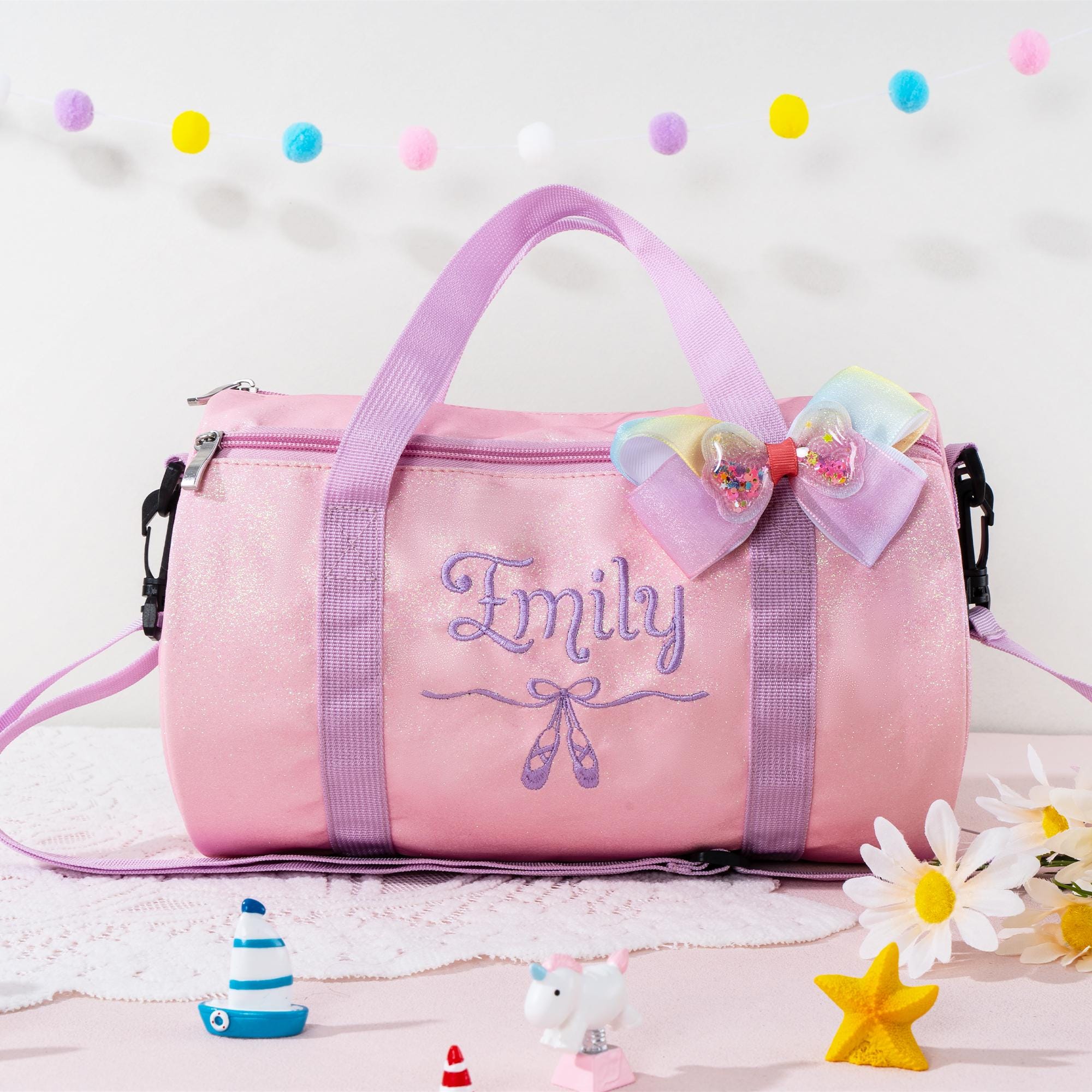 Sparkly Ballet Dance Bag for Little Girls-Toddler Weekender Bag-Custom Name Duffel Bag for Little Ballerinas-Personalized Birthday Gift