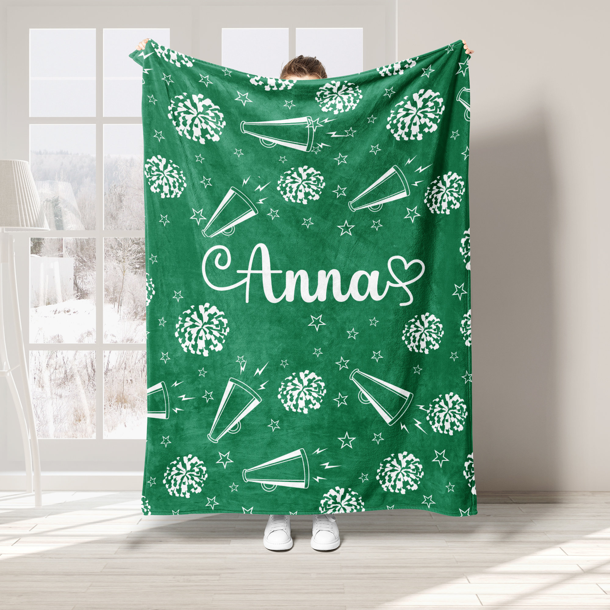Personalized Cheerleading Blanket, Custom Name Soft Cozy Sherpa Fleece Throw Blankets, Sport Gift for Cheerleader, Daughter, Cheer Team
