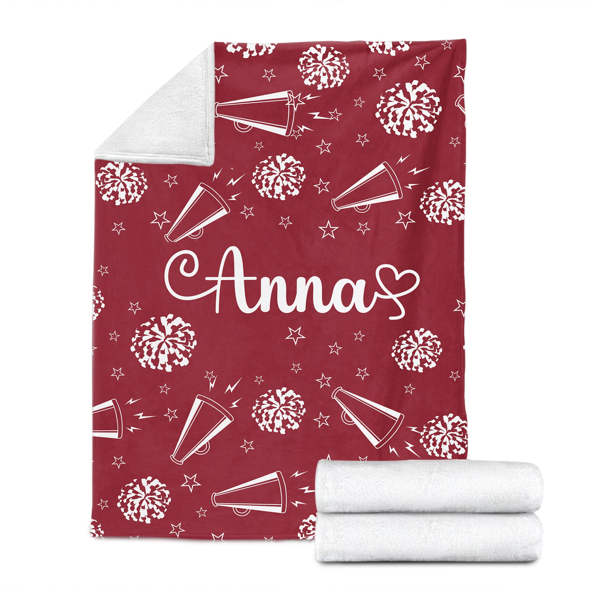Personalized Cheerleading Blanket, Custom Name Soft Cozy Sherpa Fleece Throw Blankets, Sport Gift for Cheerleader, Daughter, Cheer Team