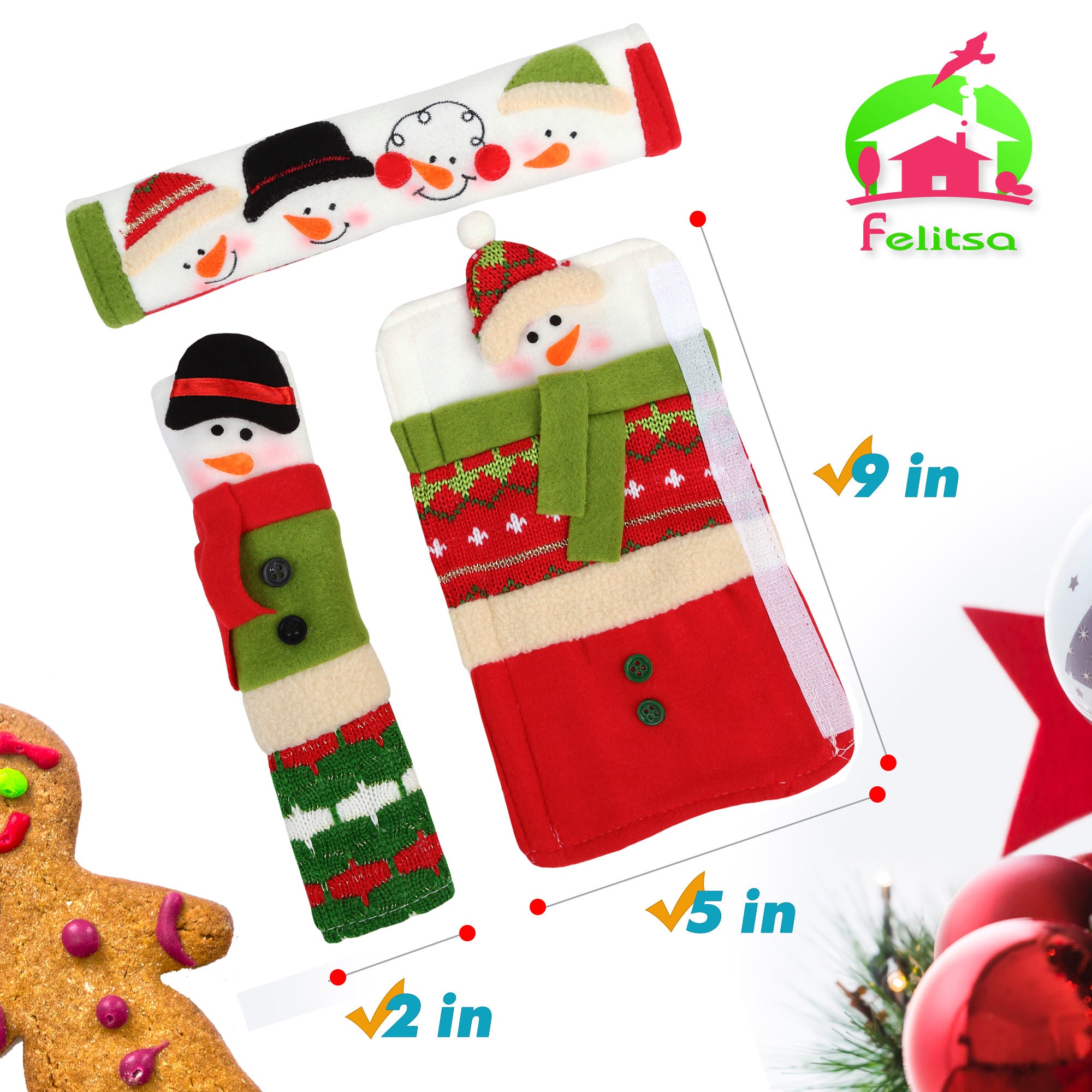 Snowman Christmas Decorations - Set of 3 Kitchen Handle Covers - Best Xmas Idea for Gift and Decor