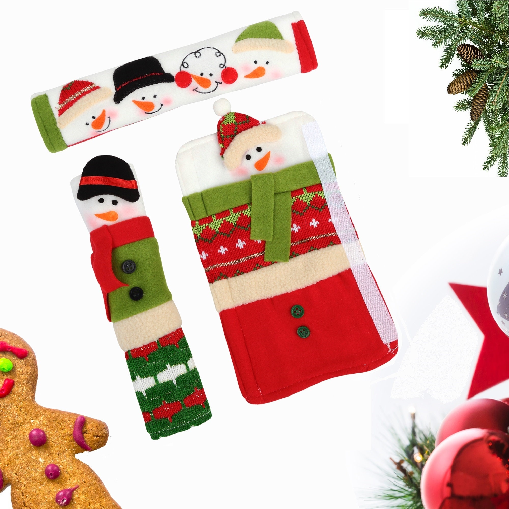 Snowman Christmas Decorations - Set of 3 Kitchen Handle Covers - Best Xmas Idea for Gift and Decor