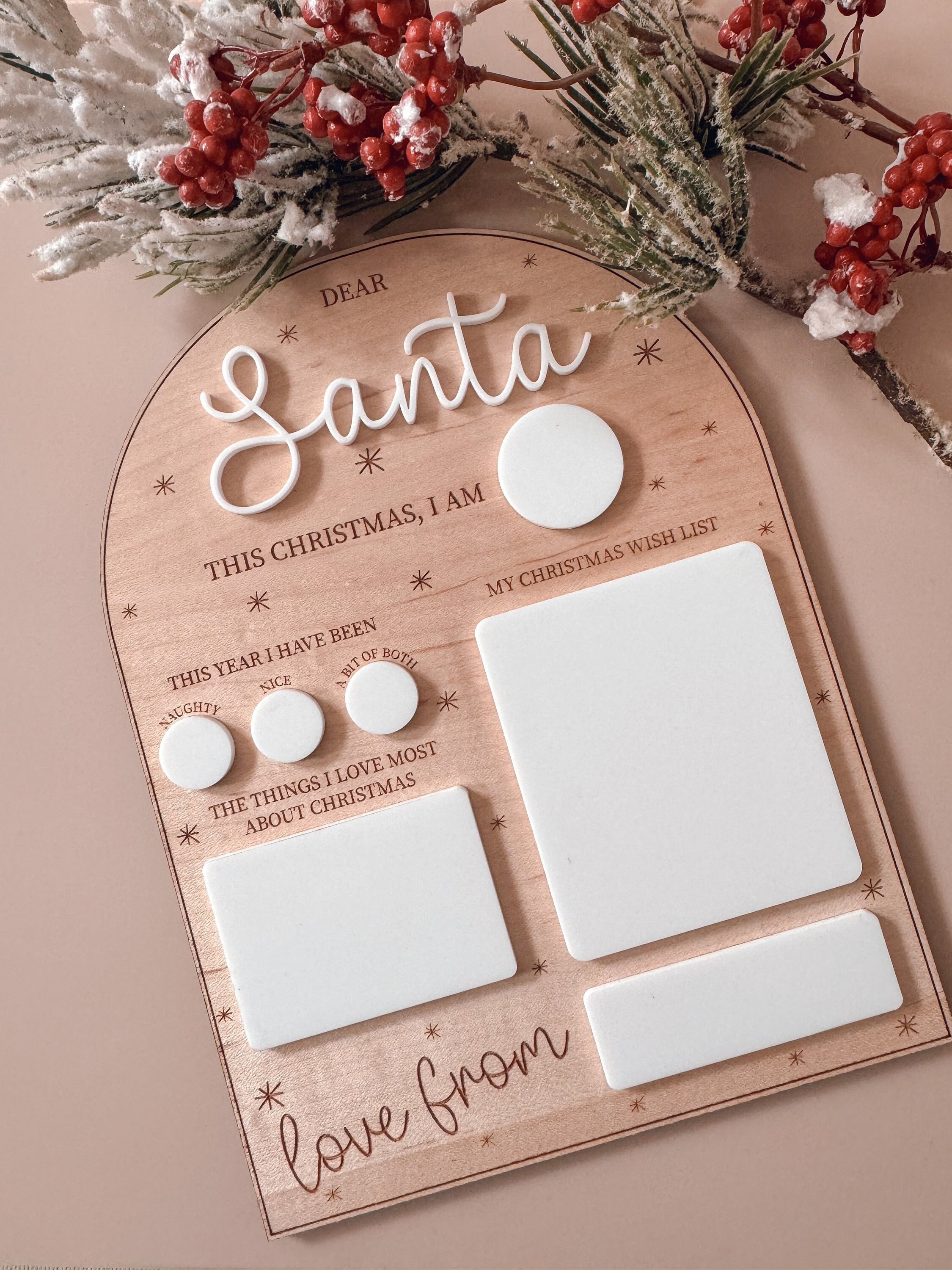 Reusable Dear Santa Letter Christmas Wish White Board Wood Acrylic
