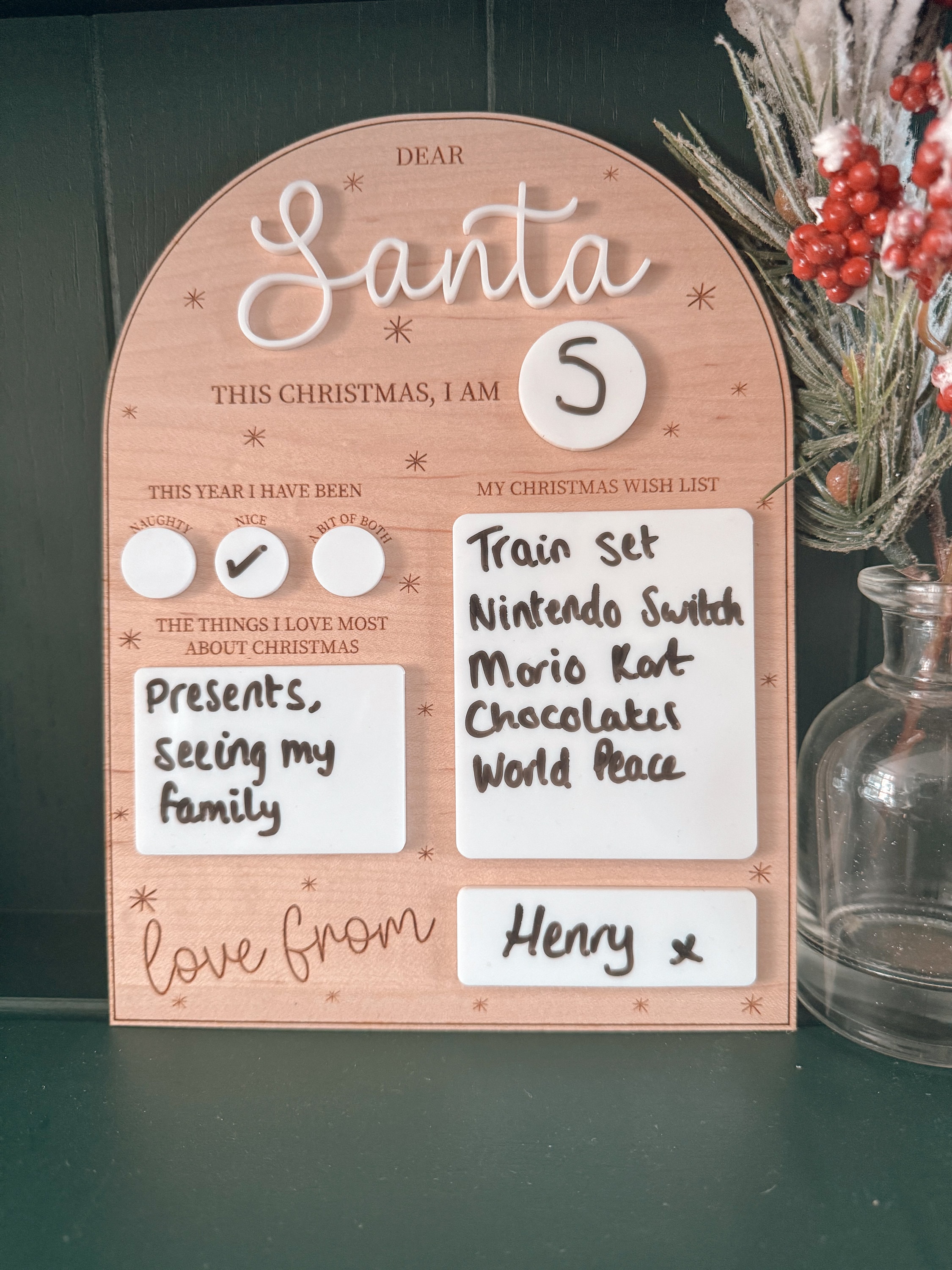 Reusable Dear Santa Letter Christmas Wish White Board Wood Acrylic