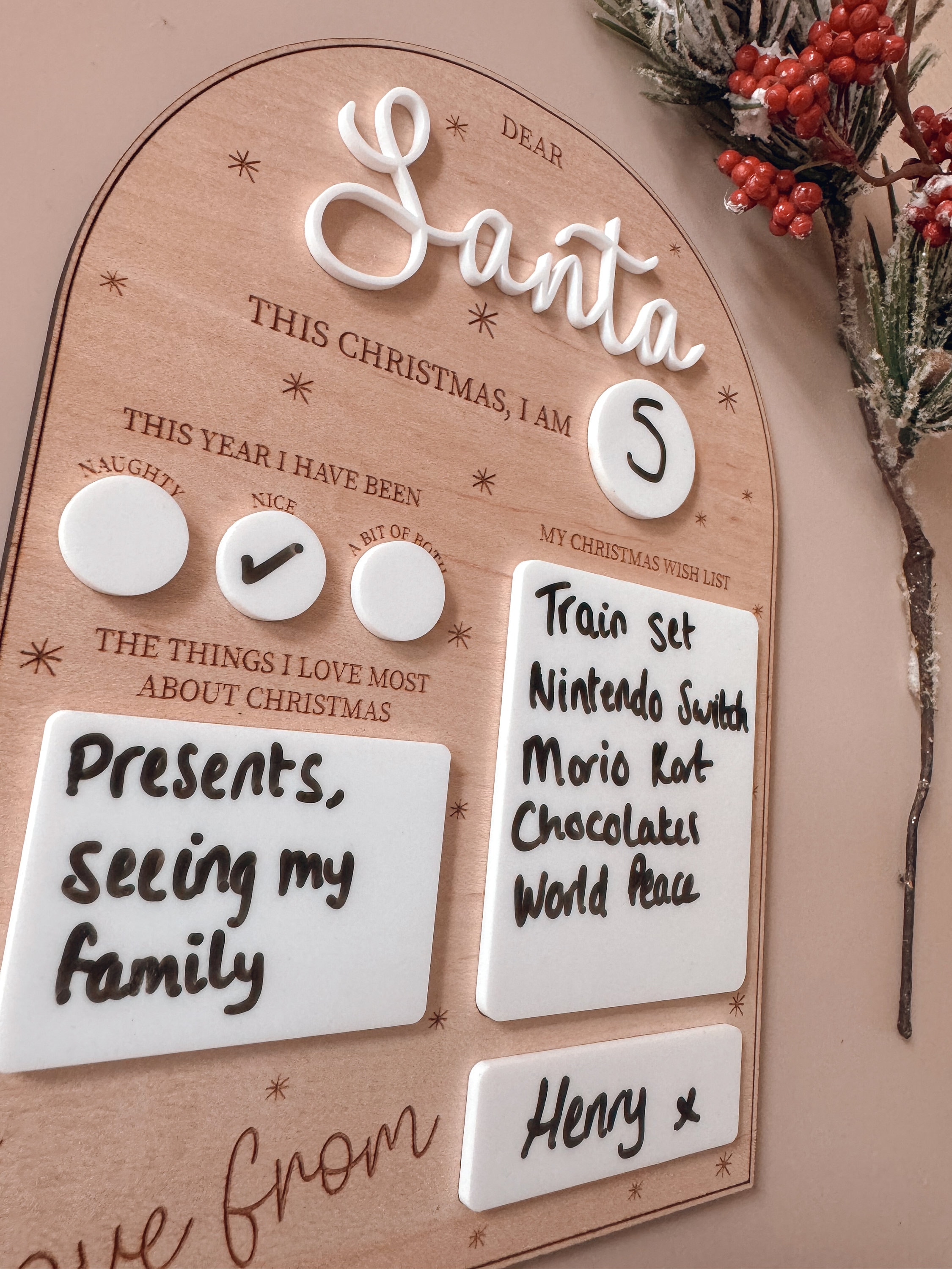 Reusable Dear Santa Letter Christmas Wish White Board Wood Acrylic