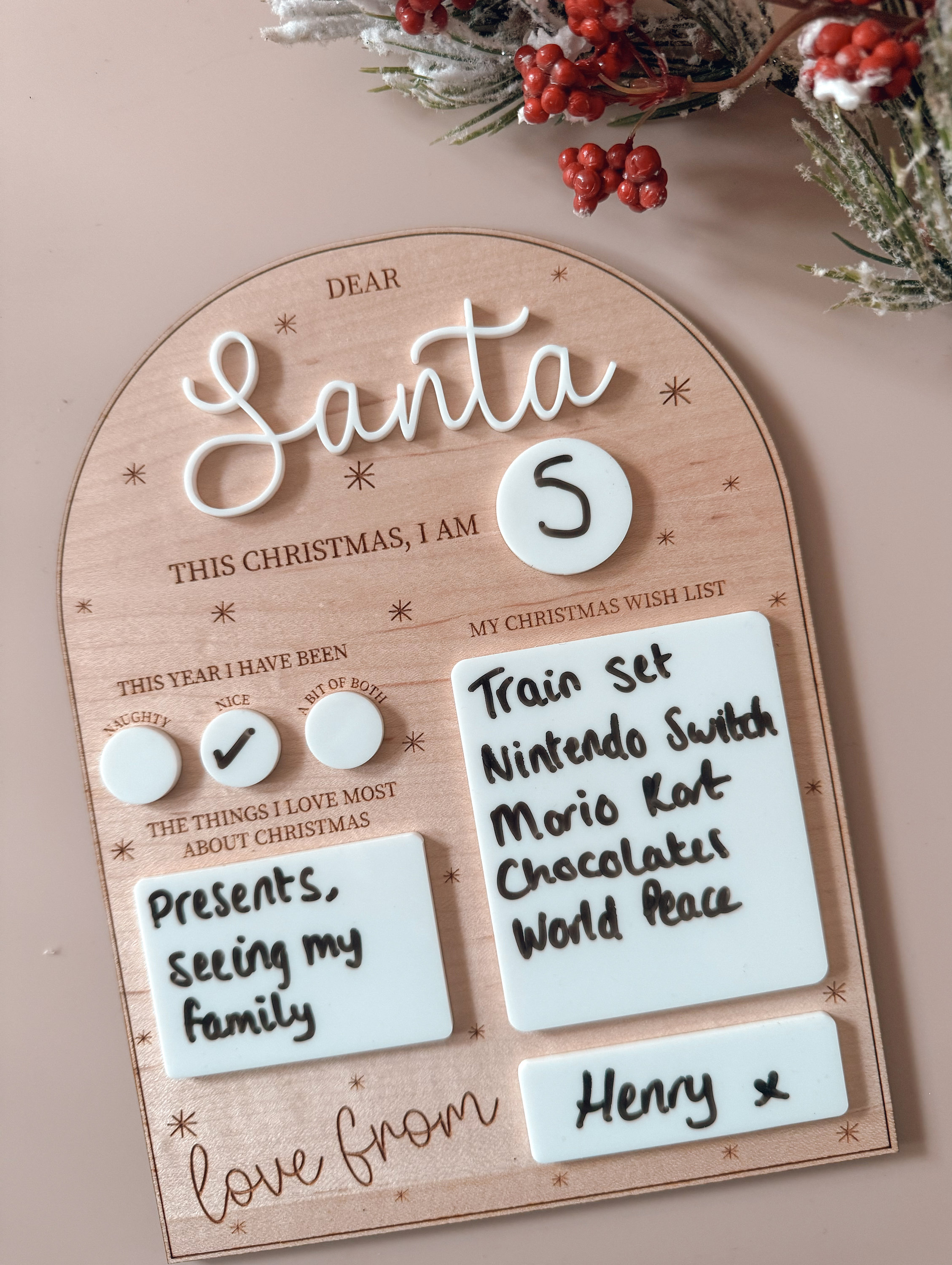 Reusable Dear Santa Letter Christmas Wish White Board Wood Acrylic