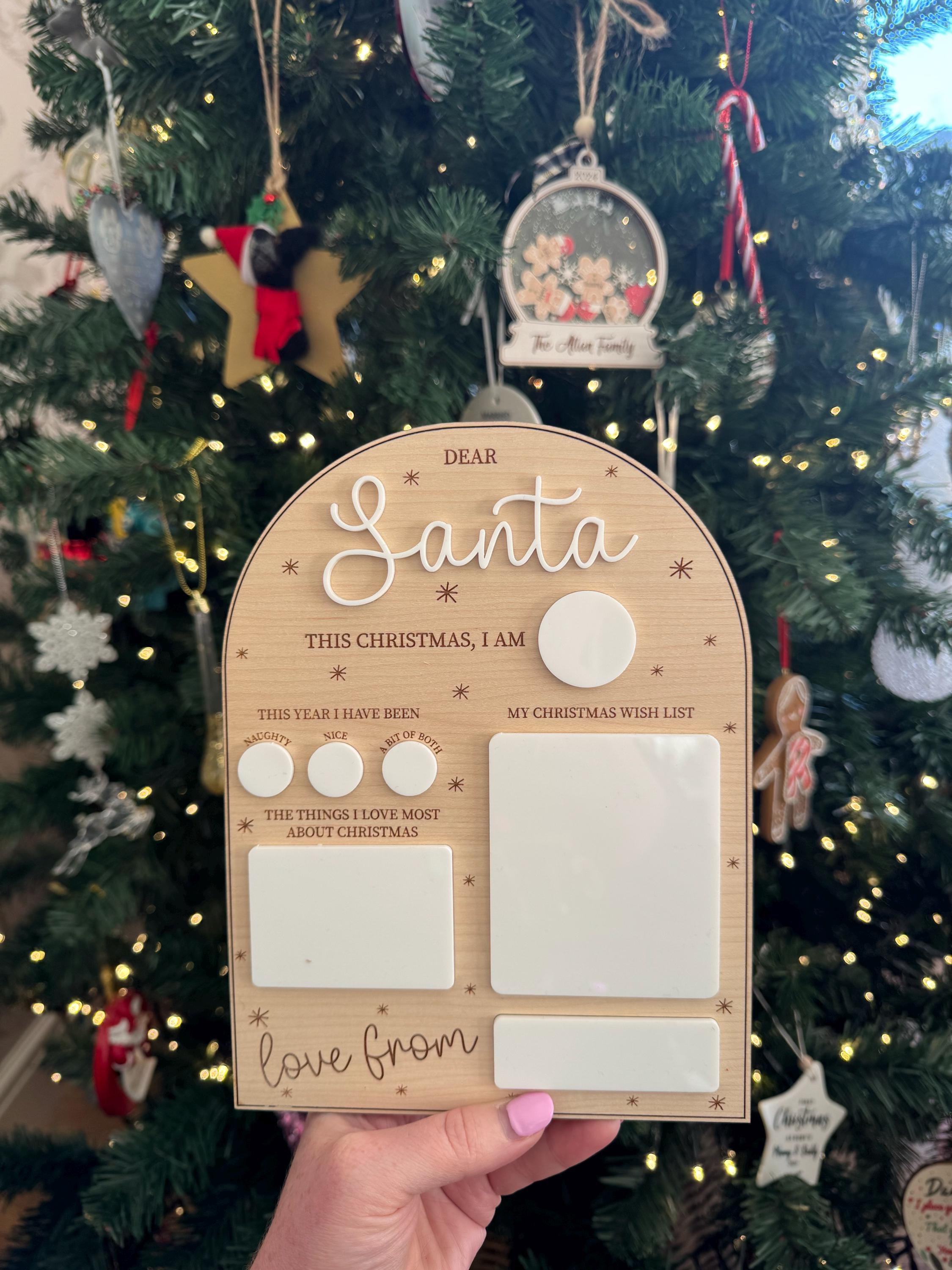 Reusable Dear Santa Letter Christmas Wish White Board Wood Acrylic