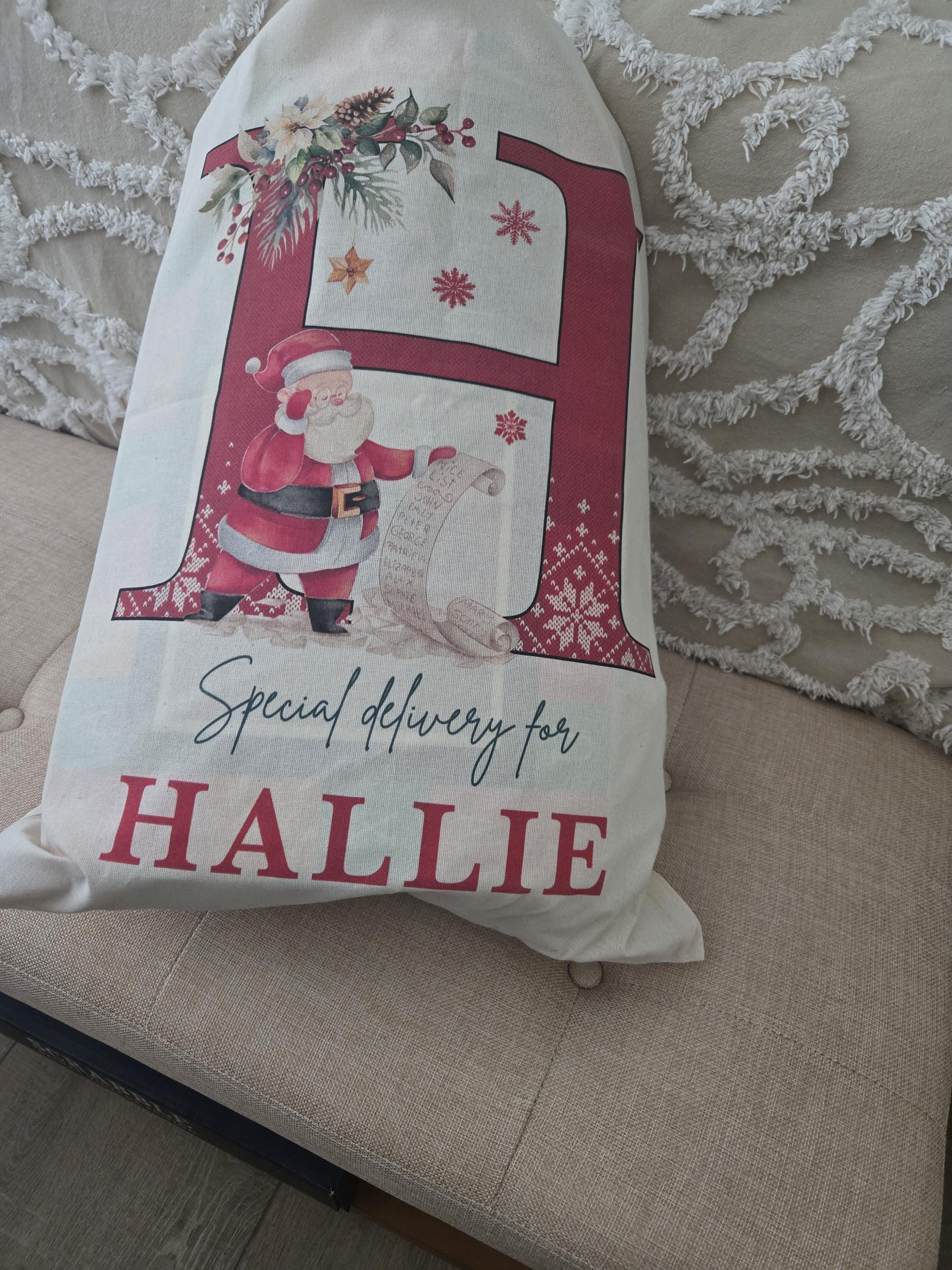 Christmas Santa Gift Bag for Kids Christmas, Custom Christmas Eve Bag, Sack for Christmas Presents, Holiday Gift Bag, Initial Snowman Secret