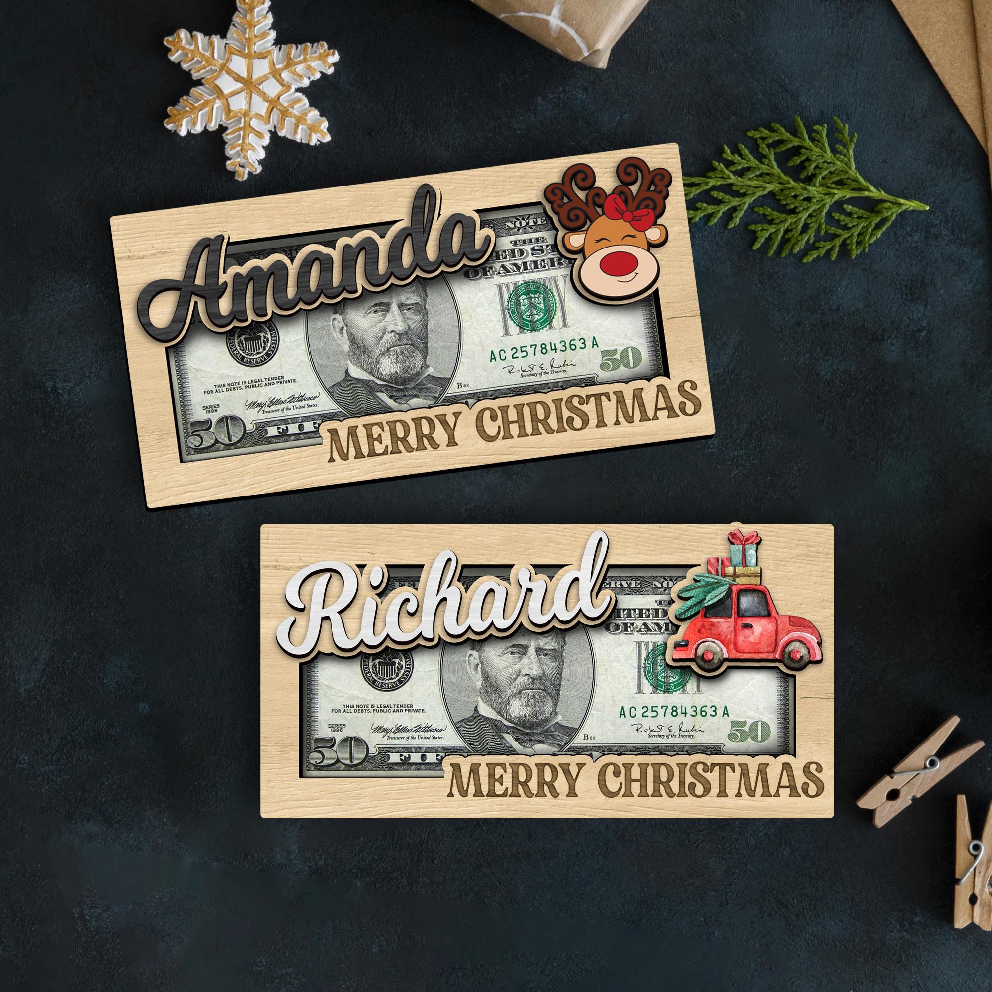 Personalized Cute Money Holder Christmas, Reindeer Money Holder, Santa Money Holder, Xmas Gift for Family, Money Card Gift MH02