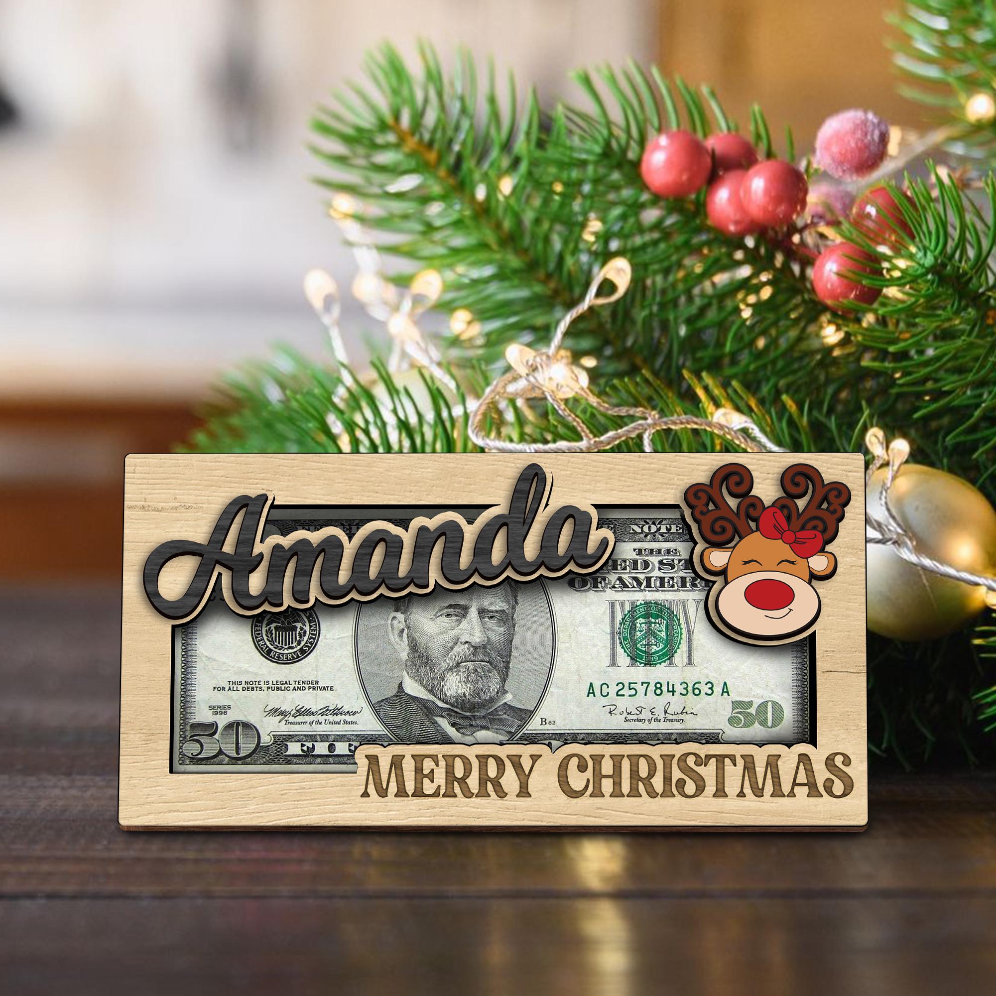 Personalized Cute Money Holder Christmas, Reindeer Money Holder, Santa Money Holder, Xmas Gift for Family, Money Card Gift MH02