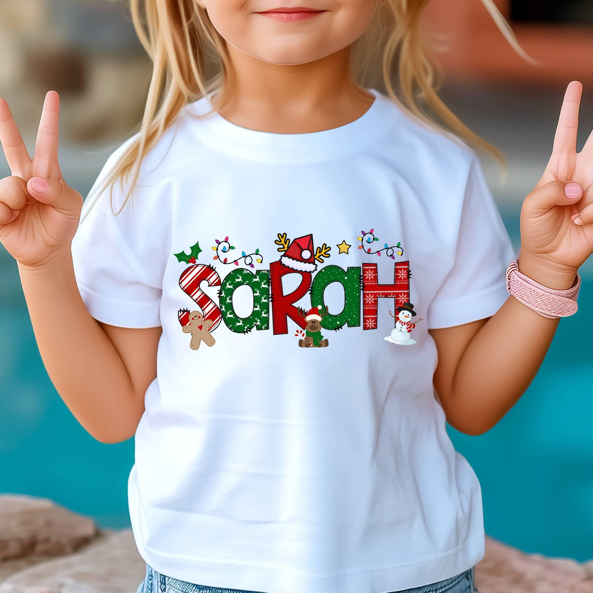 Personalized Christmas Kids Name Shirt,Custom Christmas Toddler Shirt,Christmas Gifts for Kids,Girl Name Christmas Shirt,Mother Daughter Tee