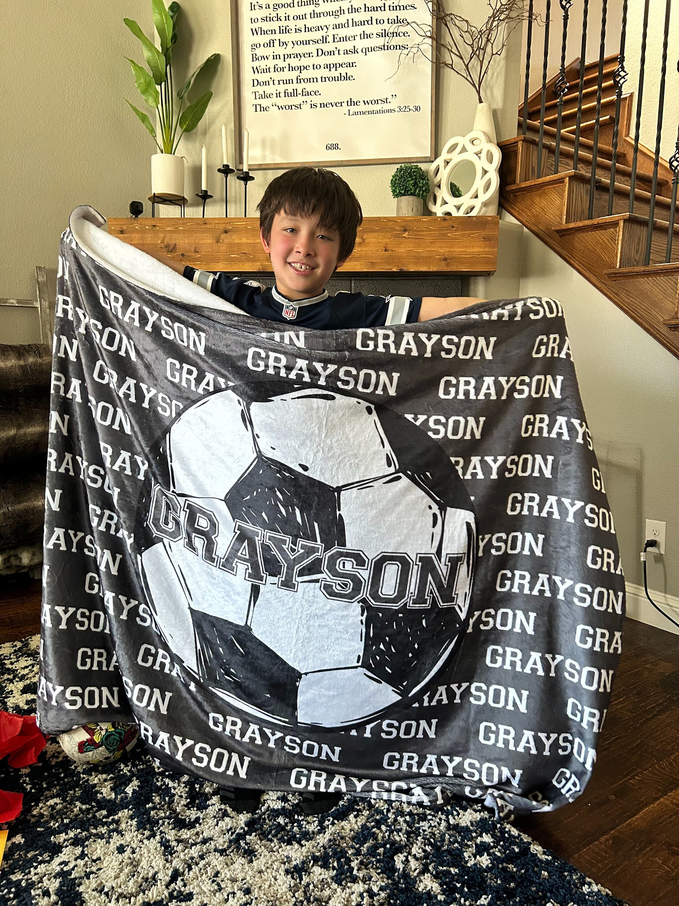 Personalized Soccer Blanket, Custom Soccer Sherpa Fleece Blankets, Gift for Soccer Lovers, Birthday Gift For Boys ,The Tatum