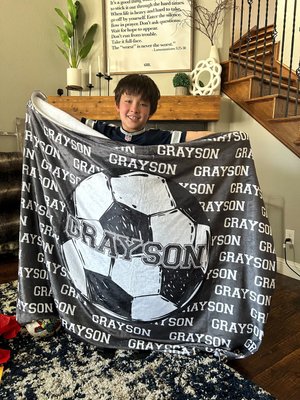 Personalized Soccer Blanket, Custom Soccer Sherpa Fleece Blankets, Gift for Soccer Lovers, Birthday Gift For Boys ,The Tatum