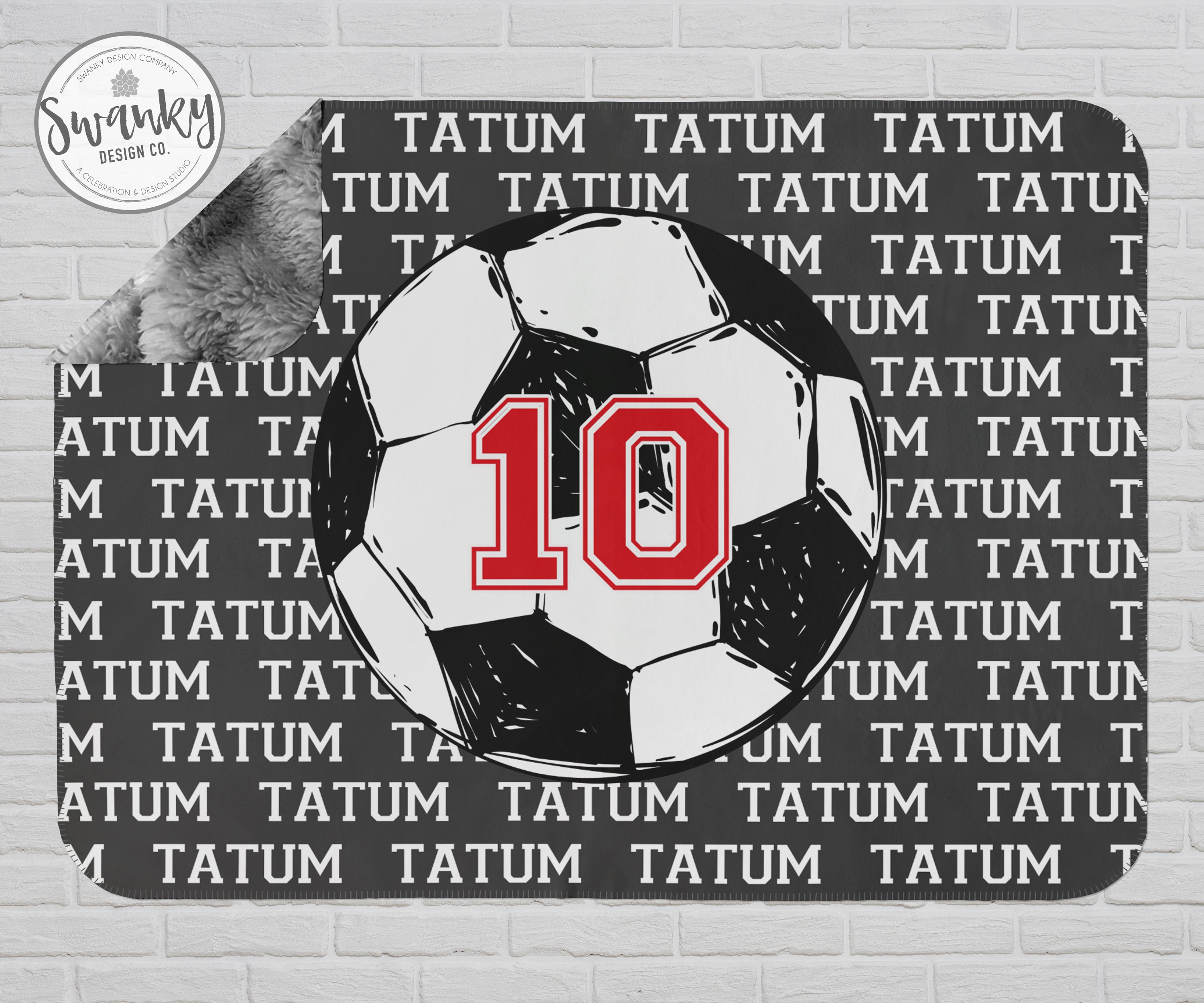Personalized Soccer Blanket, Custom Soccer Sherpa Fleece Blankets, Gift for Soccer Lovers, Birthday Gift For Boys ,The Tatum