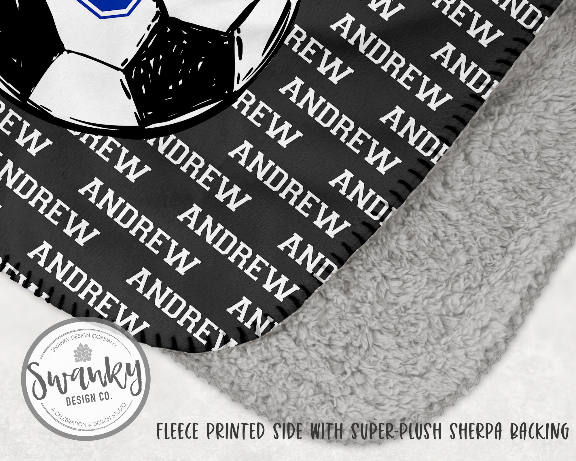 Personalized Soccer Blanket, Custom Soccer Sherpa Fleece Blankets, Gift for Soccer Lovers, Birthday Gift For Boys ,The Tatum