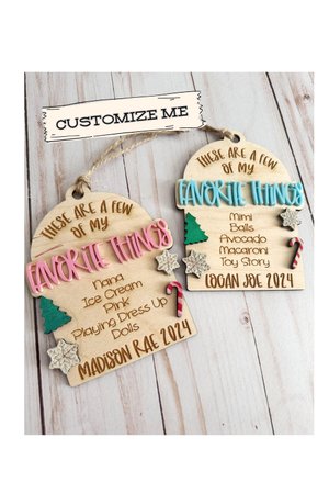 Custom Kid's Christmas Ornament, My Favorite Things, Gift for Child, 2025 Personalized Ornament, Family Holiday Gift, Wooden Tree Decor