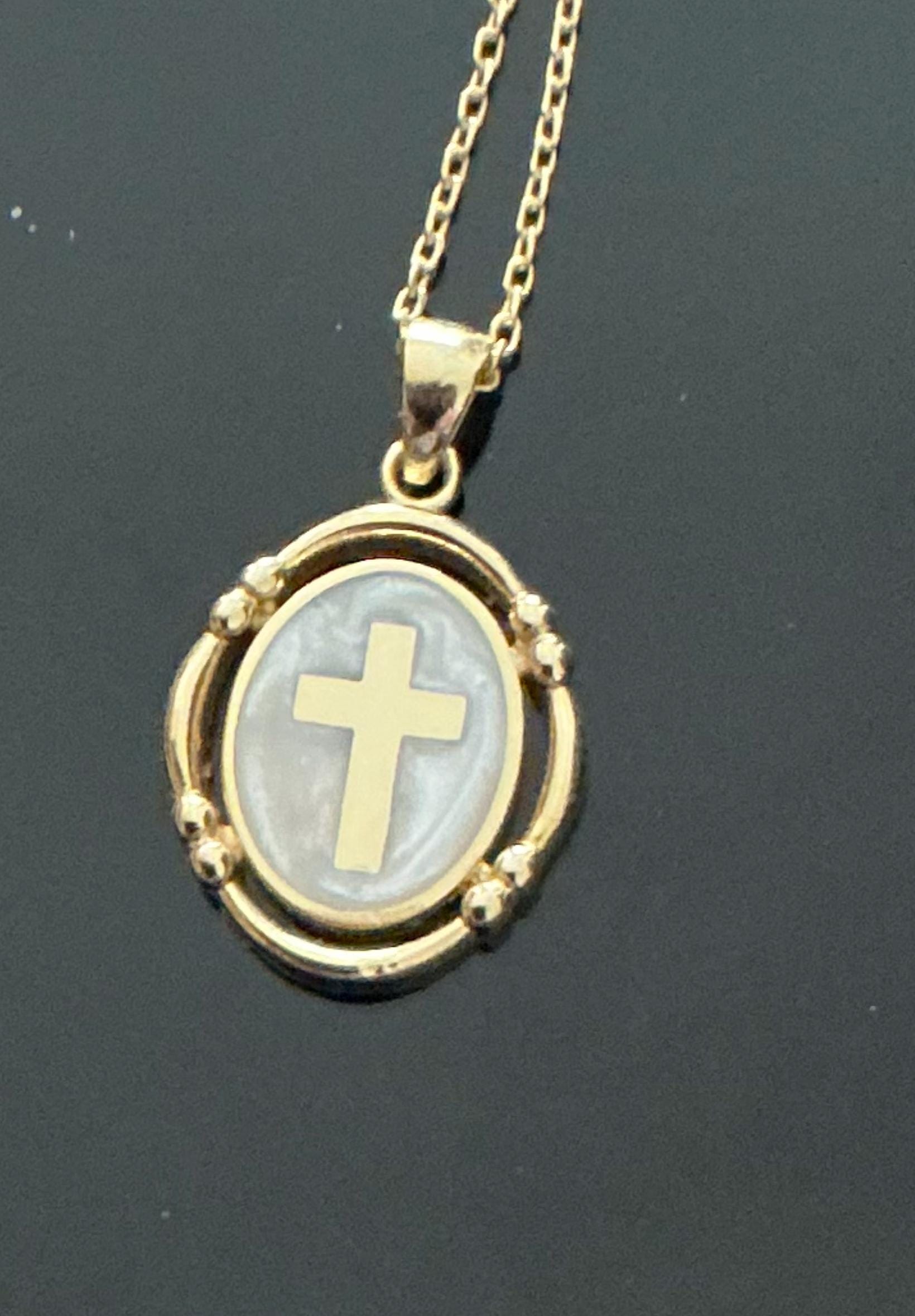Pearl White Enamel Cross Necklace ,Gold Cross Pendant ,Religious Necklace ,Enamel Necklace , Christian Jewelry ,Christmas Gift,Birthday Gift