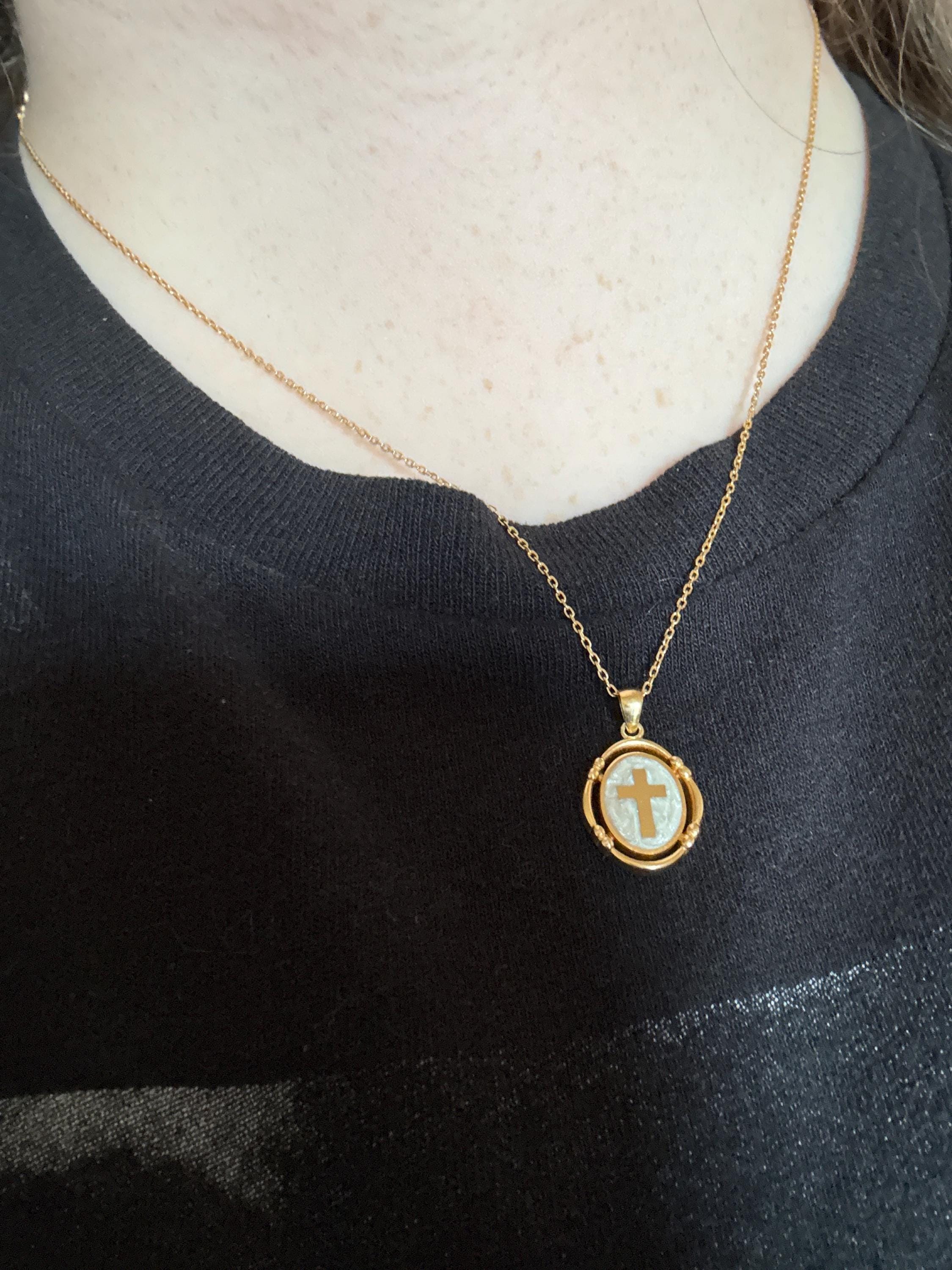 Pearl White Enamel Cross Necklace ,Gold Cross Pendant ,Religious Necklace ,Enamel Necklace , Christian Jewelry ,Christmas Gift,Birthday Gift