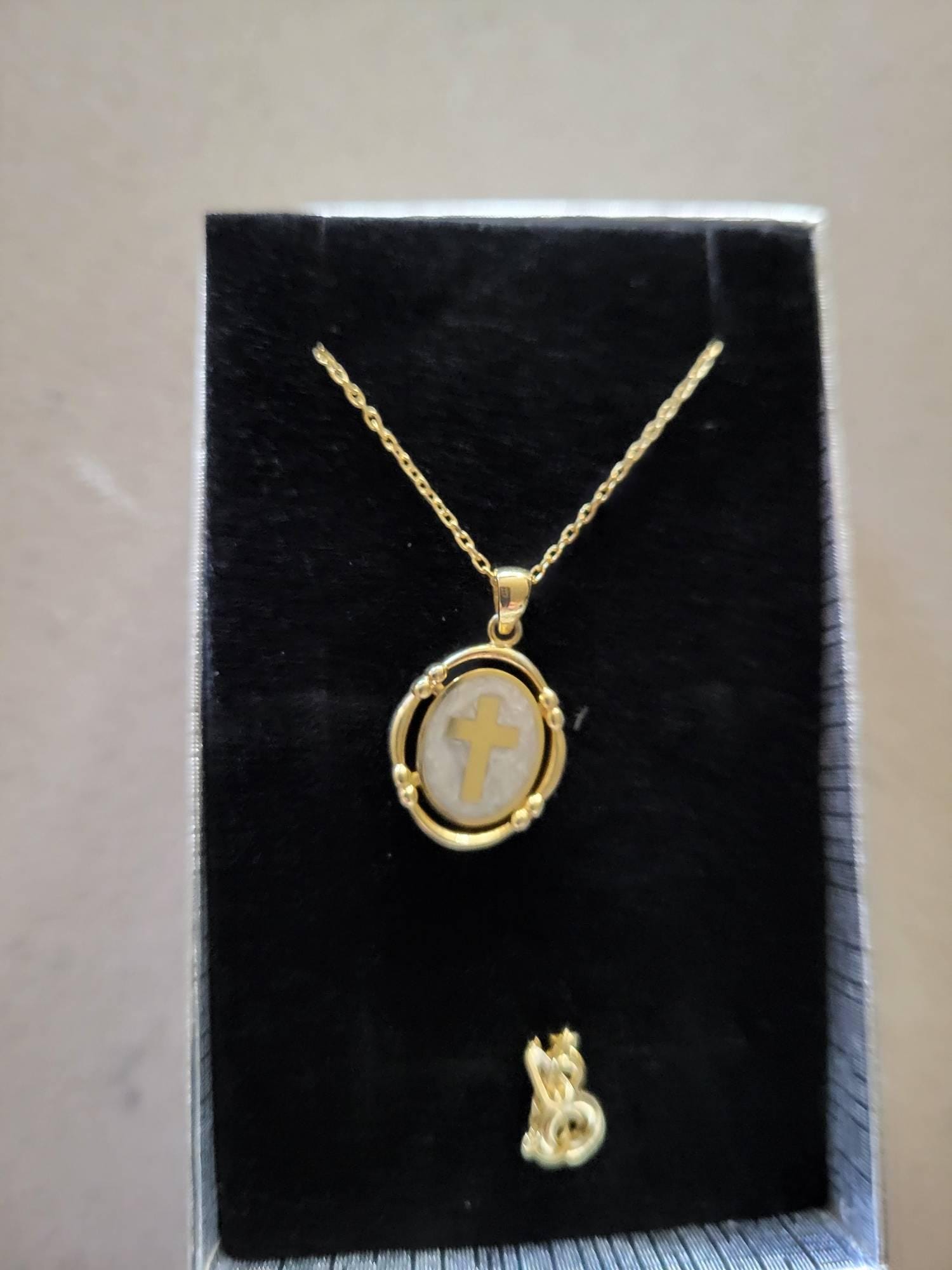 Pearl White Enamel Cross Necklace ,Gold Cross Pendant ,Religious Necklace ,Enamel Necklace , Christian Jewelry ,Christmas Gift,Birthday Gift