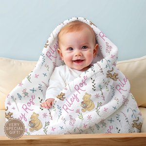 Personalized Winnie the Pooh Baby Blanket, Custom Name Blanket, Baby Shower Gift, Soft Plush Fabric